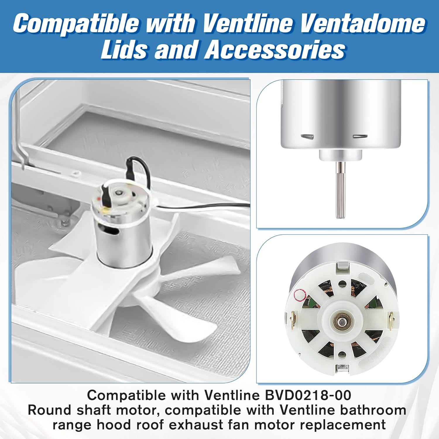 Saillong 12V DC Fan Motor Compatible with Ventline BVD0218-00, RV Vent Motor Compatible with Ventline Ventadome Lids and Accessories, round Shaft Motor for Bathroom Roof Exhaust Fan Motor Replacement
