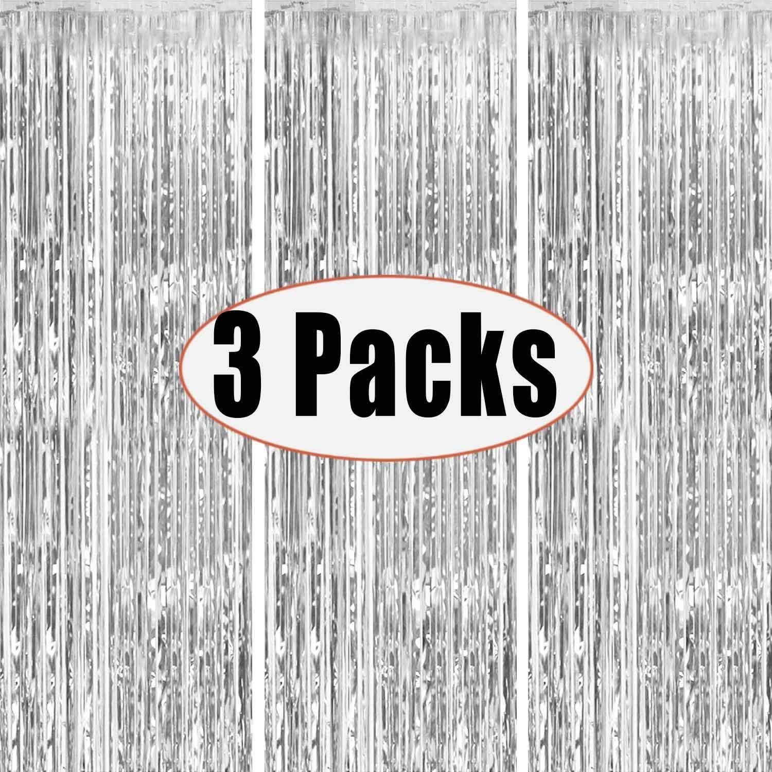 3 Packs 3.2Ft X 6.6Ft Silver Metallic Tinsel Foil Fringe Curtains Photo Booth Props for Birthday Wedding Engagement Bridal Shower Baby Shower Bachelorette Holiday Celebration Party Decorations - Royal Blue image number 3