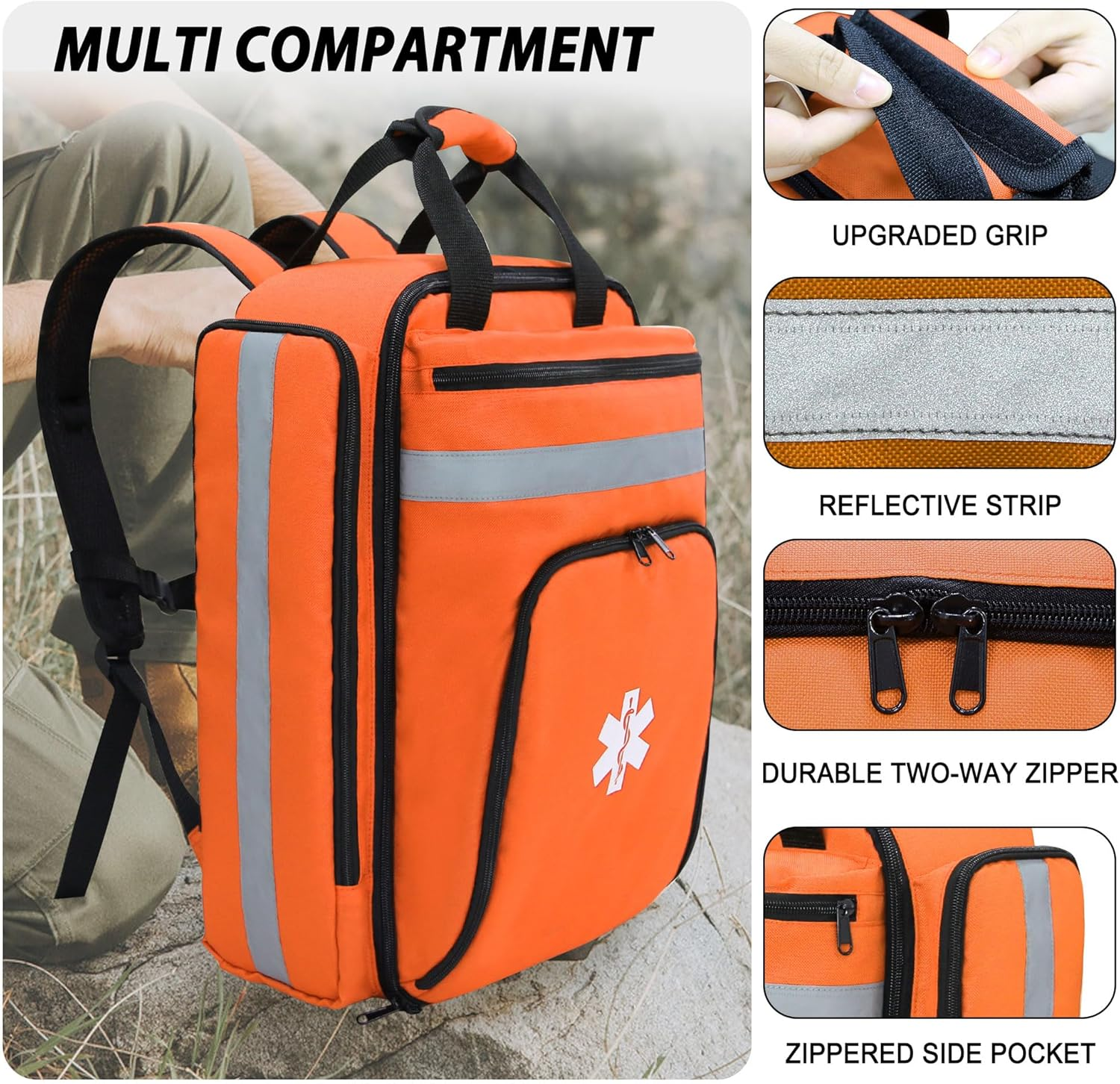 First Aid Backpack,Emergency Medical Backpack Empty - Orange image number 3