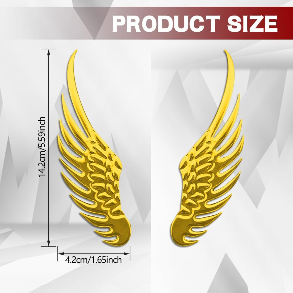 1Pair Alloy Metal Car Stickers, 3D Metal Stereo Wing Sticker, Hawk Eagle Wings Car Emblem, Angel Wings Car Sticker, Car Decoration Accessories for Cars, Trucks (Gold)