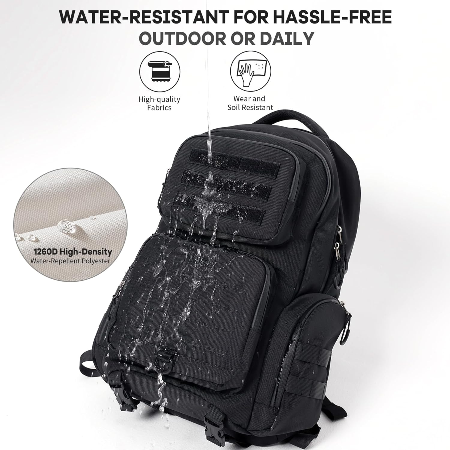 TIMEET Tactical Backpack Hiking Backpack: Laser-Cut Molle System 45L Military Backpack - Large Capacity Survival Tactical Gear - Water-Resistant Tactical Bag 3 Day Assault Pack - Black image number 6