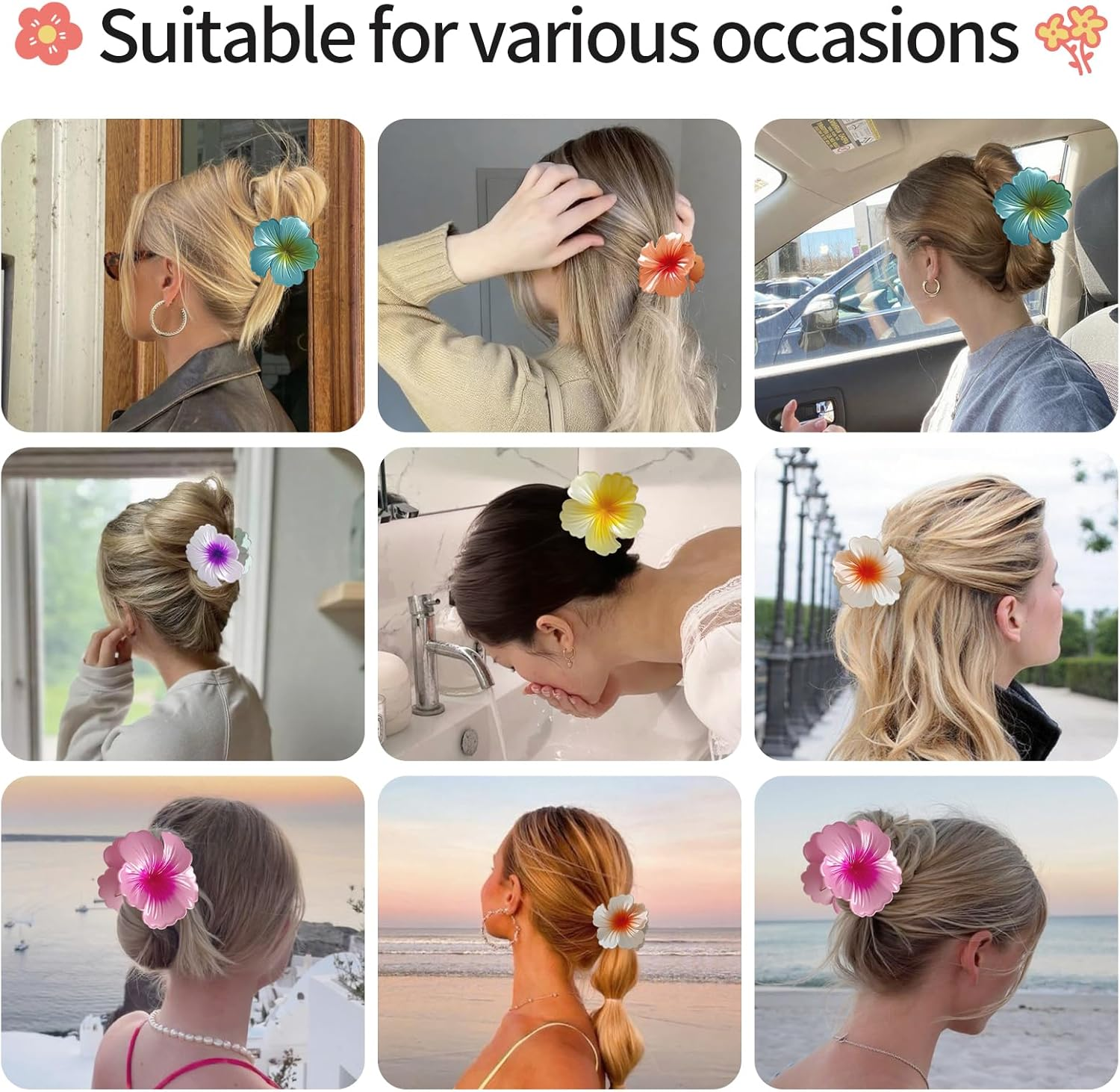 Elzle Pack of 6 Flower Hair Clips for Women, Hawaiian Hair Clip, Colourful for Girls, Thick/Thin Hair, Non-Slip Plastic Hair Claws for Beach Holidays, Daily Wear image number 5