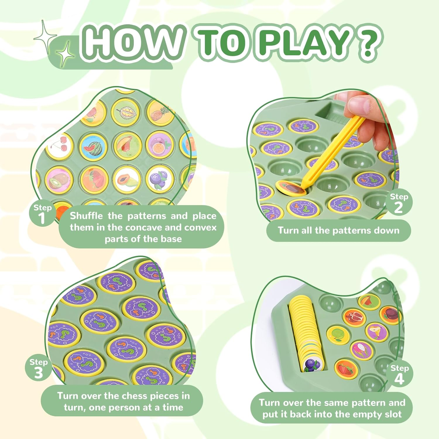 Gencokok 54PCS Animal Flip Chess Memory Chess Game, Animal Flip Matching Chess Board, Memory Chess Game for Kindergarten Gathering Activity, Flip to Win Travel Memory Game (L-Fruit) - L-Fruit image number 5