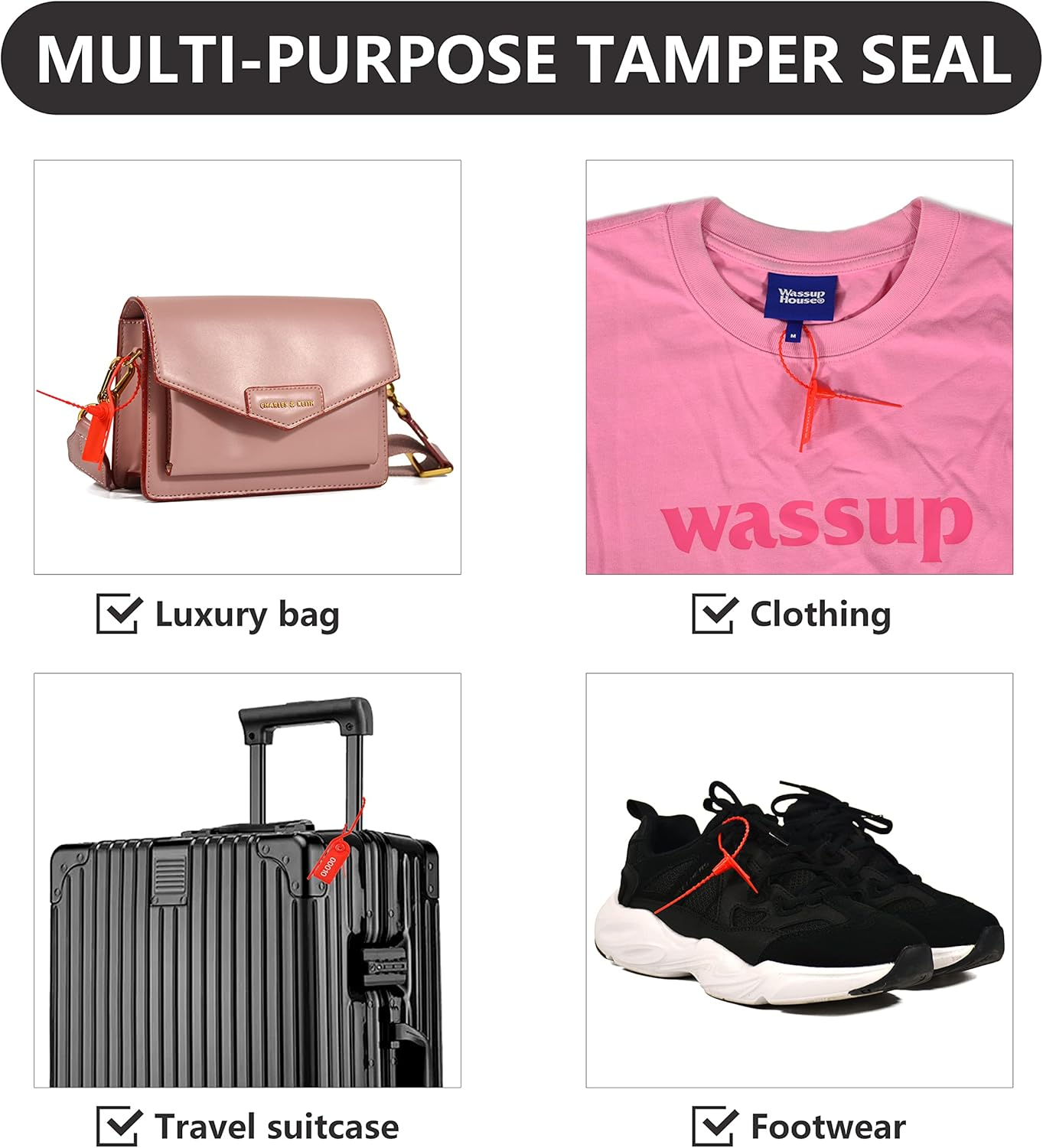 1000 Plastic Security Seals Secure Anti-Tamper Fire Extinguisher Tags Numbered Zip Ties Inspection Tags Breakable Label Tags Pull Tite Safey Tags for First Aid Kits, Clothes,Bags (Red) image number 1