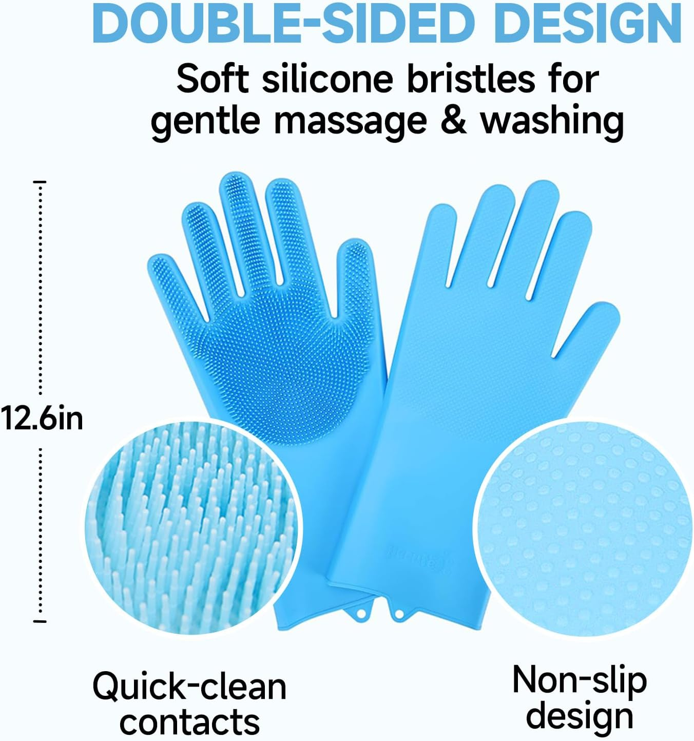KUEIOX Dog Washing Gloves - Quick Drying Dog Towel,Cat Bath Grooming Gloves Brush with High-Density Teeth for Bathing Massaging，Absorbent Pet Bath Towel 30.3"X13.8" with Hand Pocket for Dog Cat (Blue) - Blue image number 3