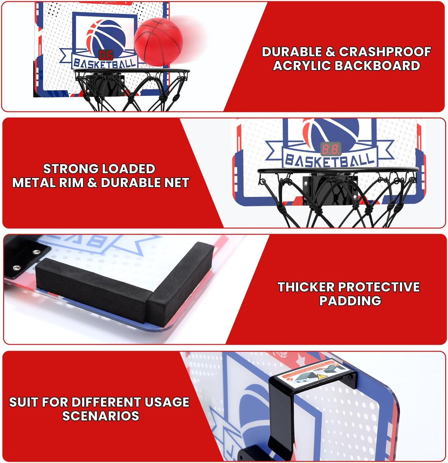 Eaglestone Kids Indoor Basketball Hoop, 4 Balls Mini Basketball Toy for Toddlers, with Electronic Scoreboard over the Door Room Wall Basketball Hoop Goal Boys Girls Age 3 4 5 6 7 8 9 10 image number 5