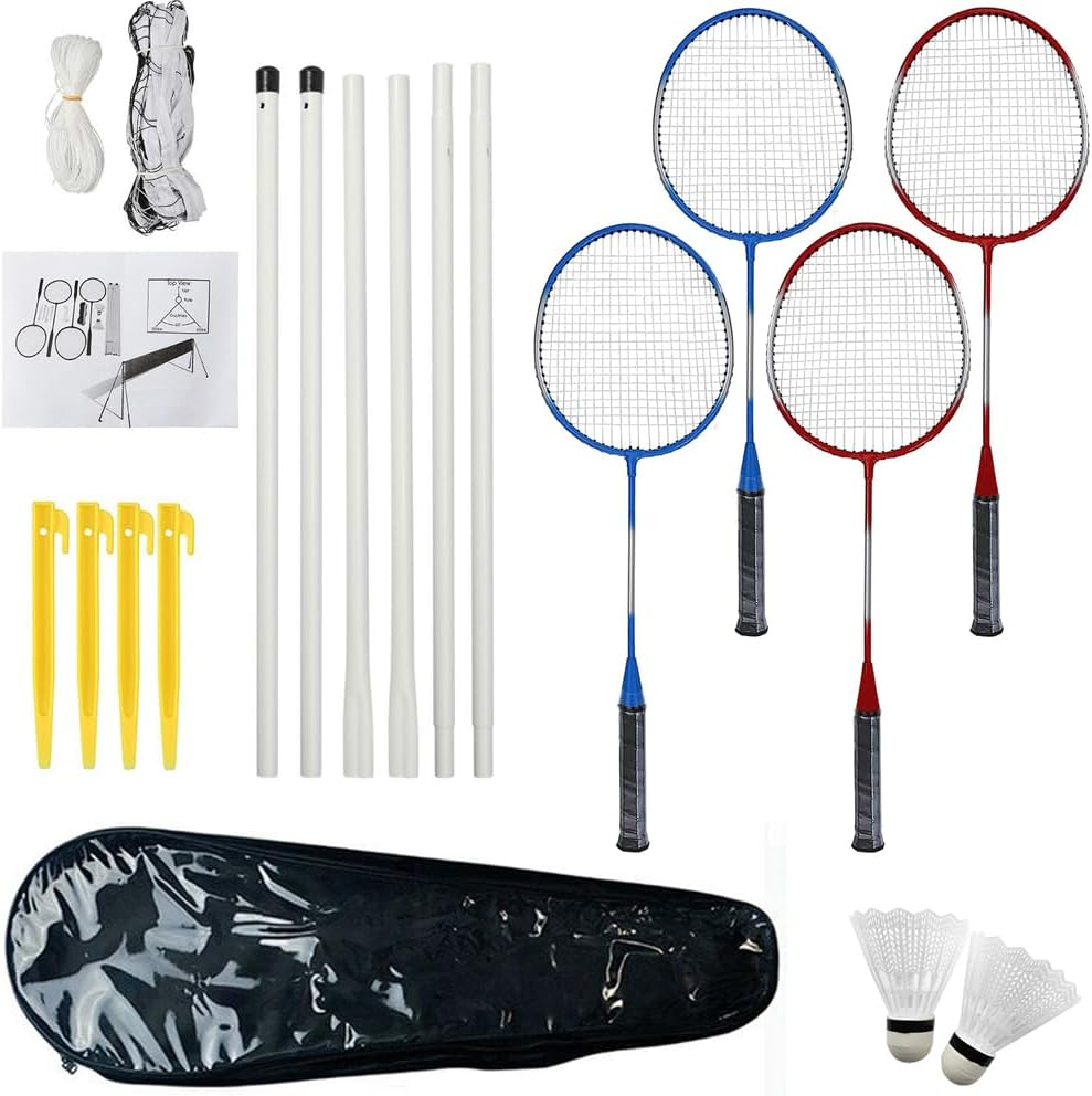 Professional Badminton Racquet Set 4 Player Racket Shuttlecock Net Bag