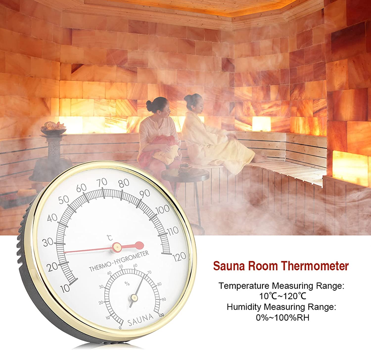 Sauna Room Thermometer, Metal Dial Indoor Hygrometer, Keep Track of the Moisture Content and Temperature inside Sauna Room image number 6