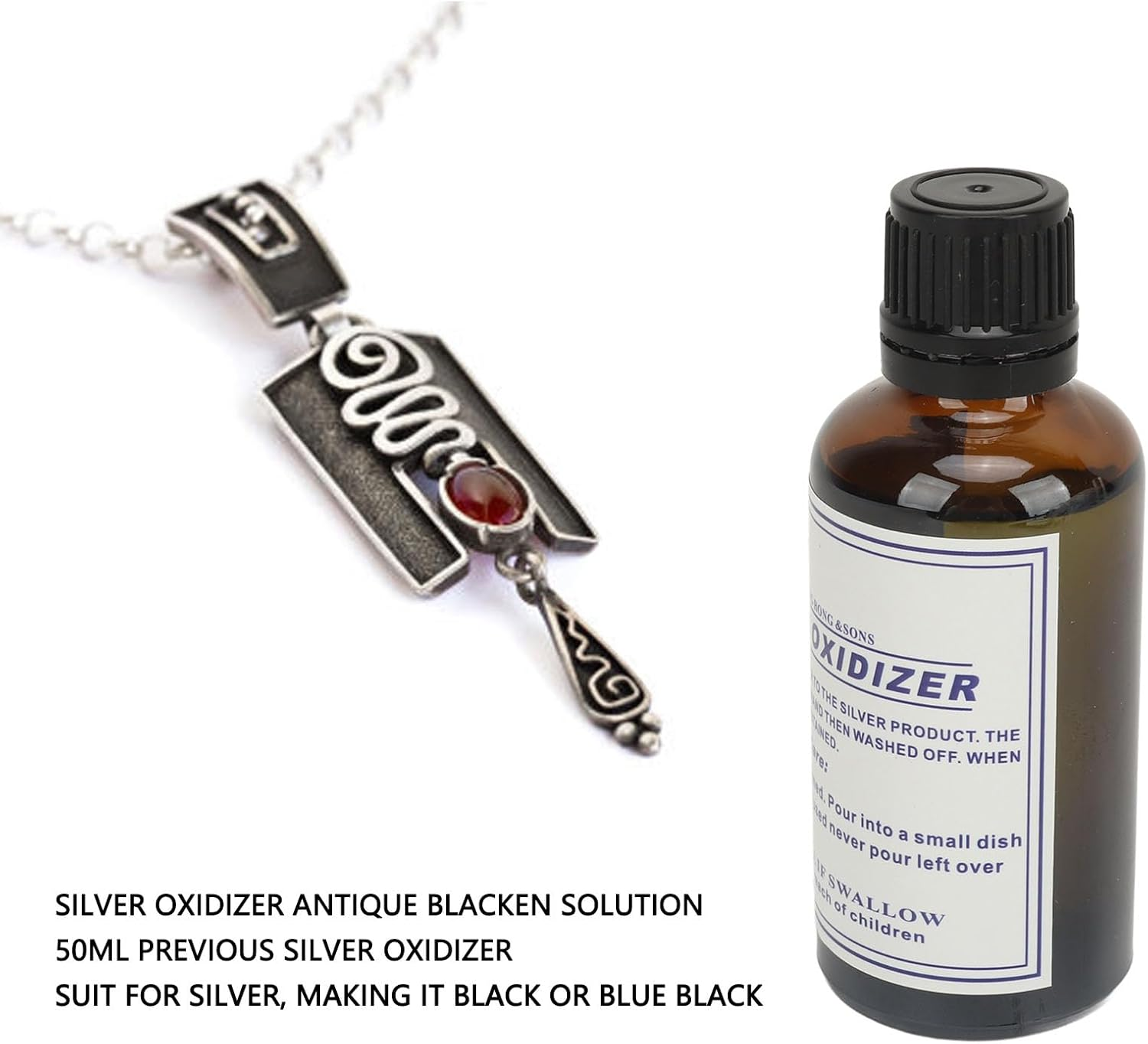 Silver Oxidizer Solution Jewelry Making Black, Vintage Effect Sterling Silver Oxidizer Solution, Fast Acting, Easy to Use, Controlled Application, 50Ml for Jewelry Making image number 4