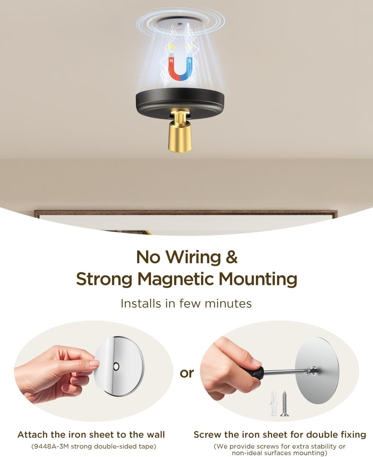 Rechargeable Magnetic Spotlight 2 Pack - Wireless Battery Powered LED Spot Lights for Pictures, Artwork, Plants, Closet Lighting - Adjustable Dimmable Uplight Indoor, Gold image number 1