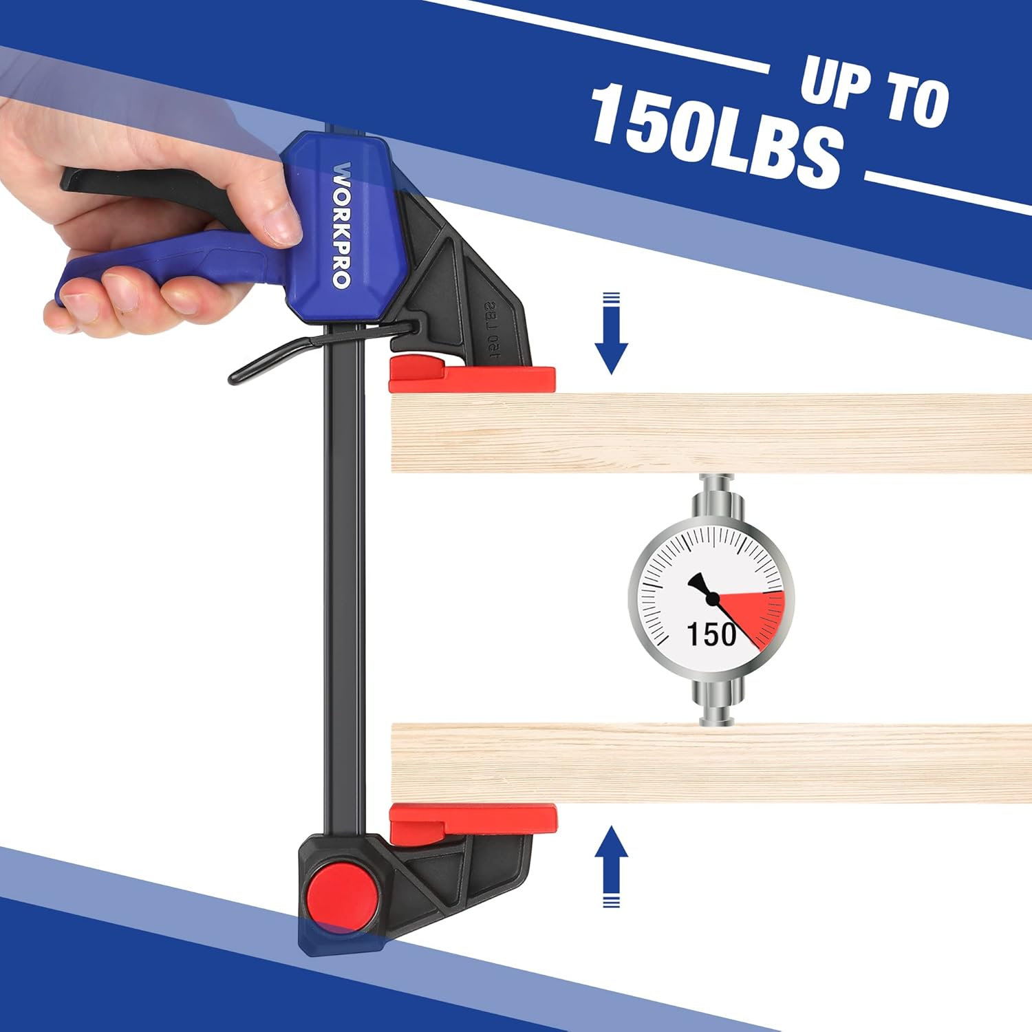 WORKPRO Bar Clamps for Woodworking, 4 Pack 6-Inch and 2 Pack 12-Inch One-Handed Wood Clamps/Spreader Set, Light-Duty Quick-Release F Clamps with 150 Lbs Load Limit image number 5