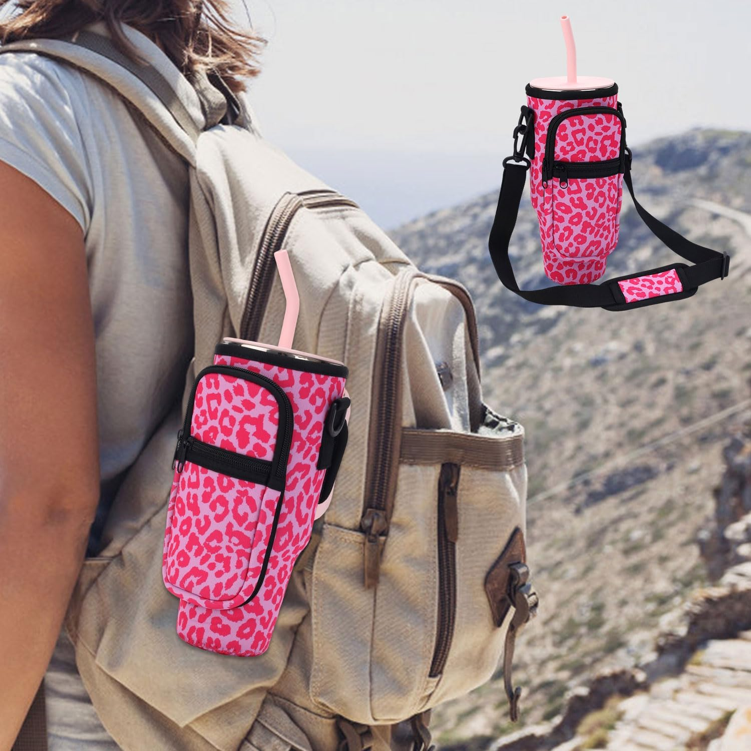 Water Cup Bag for Stanley 40/30Oz Tumbler, Water Bottle Carrying Bag with Adjustable Shoulder Strap & Phone Pocket Fabric Cup Holder for Stanley Cup Accessories - Yellow image number 7