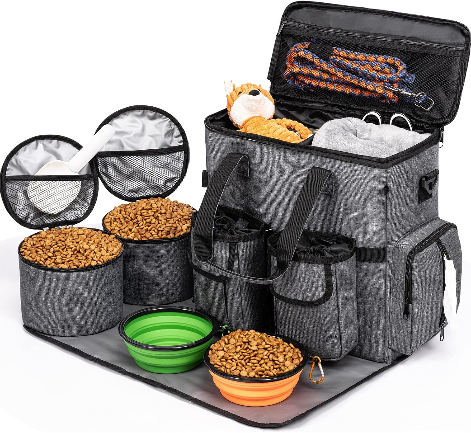 Modoker Dog Travel Bag, Weekend Pet Travel Set for Dog and Cat, Airline Approved Tote Organizer with Multi-Function Pockets (Grey)