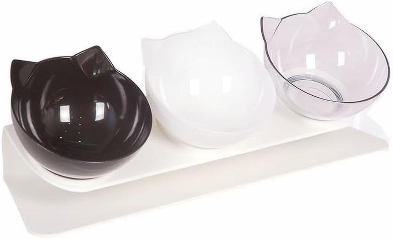 3Pcs Non-Slip Cat Bowl Holder, Liftable and Safe Pet Food or Water Bowls for Rabbits Indoor Puppies 41 * 14 * 14Cm Concepts 15&deg; (Black+White+Transparent)