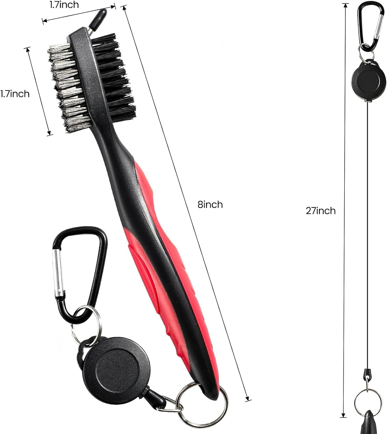 Golf Club Brush and Club Groove Cleaner with Retractable Zip-Line and Aluminum Carabiner Cleaning Tools, Golf Accessories, Golf Ball Cleaner, Golf Gifts for Men, Easily Attaches to Golf Bag. - Blue image number 3