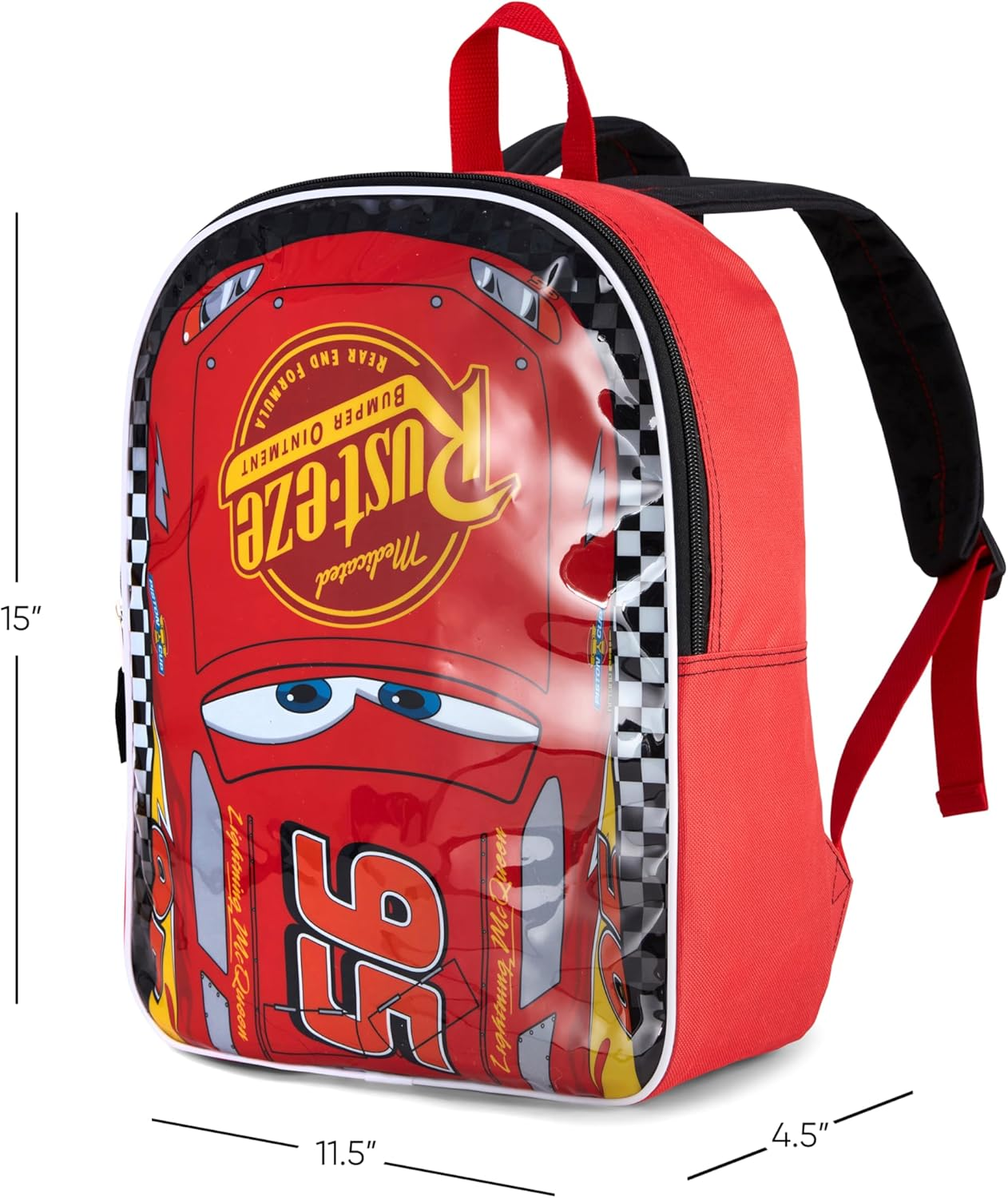 Disney Backpack for Kids 15 Bookbag for Boys | Padded Straps & Large Zip Compartment School Supplies - Cars Red image number 3