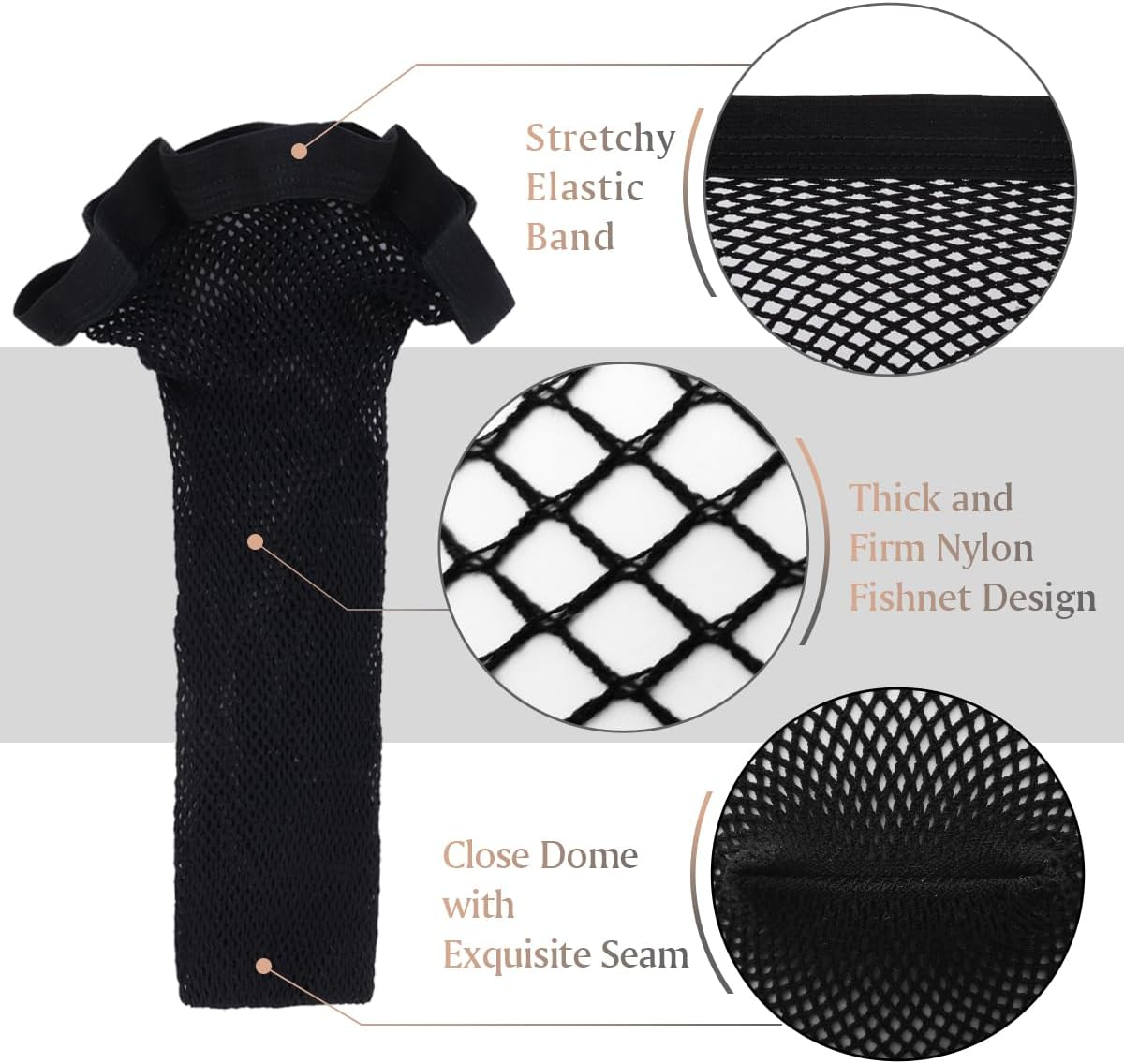 3 Pack Dreamlover Close End Fishnet Wig Caps, Thicker and Strong Nylon Thread, Durable and Breathable, Black - Natural Nude image number 4