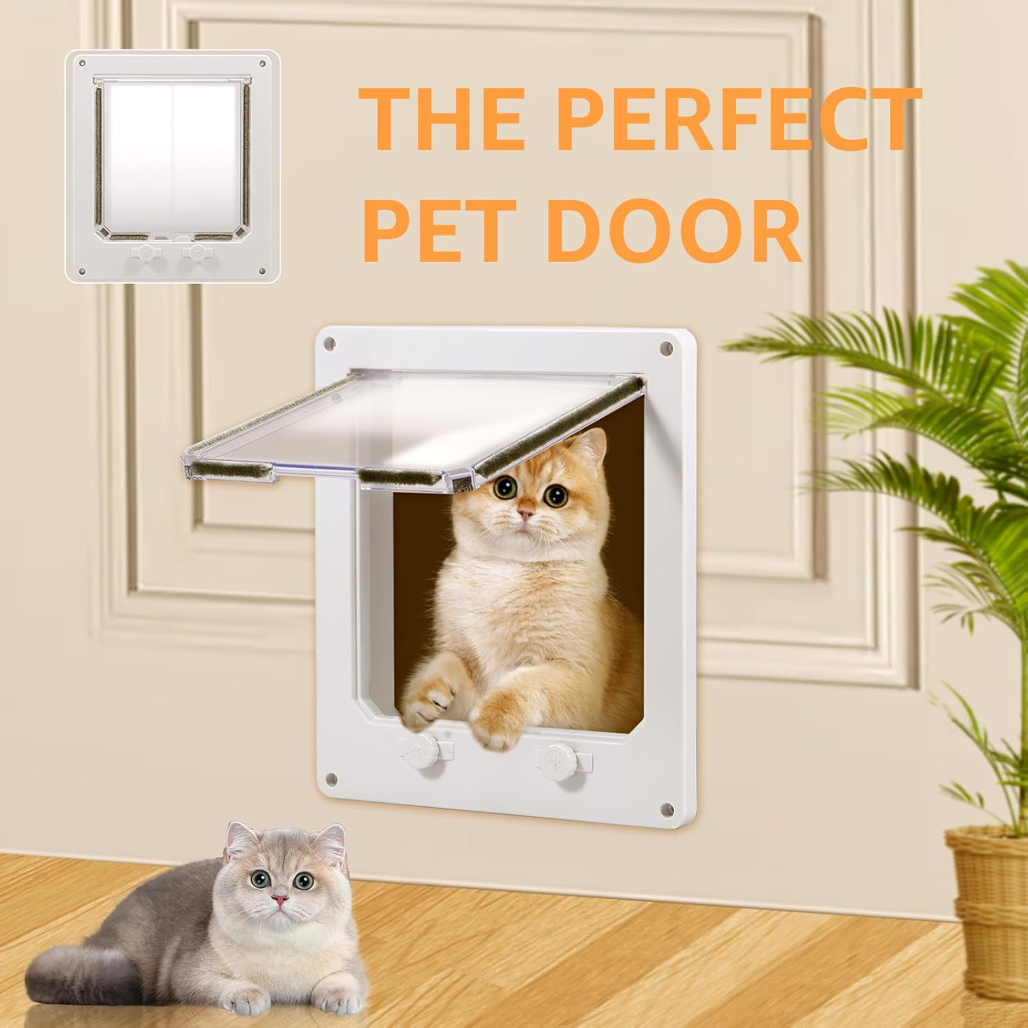 Cat Door Interior Door White Plastic Interior Cat Door Easy to Install Indoor Cat Door Upgraded Pet Door with Flap and 4 Way Locking for Interior Doors Medium Cats Kitties Pouywh image number 3