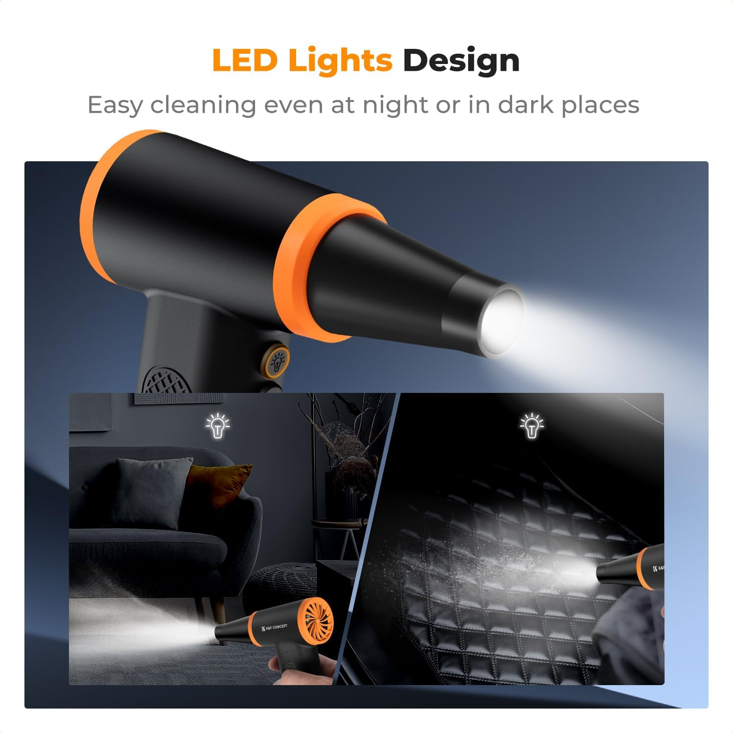 K&F Concept 12-1 Brushless Compressed Air Duster, 3 Gear Adjustable, Super Wind Power,Rechargeable&Portable,For Deep Computer Clean, Keyboard, Car Dry, Home - Replace Compressed Air Cans image number 2