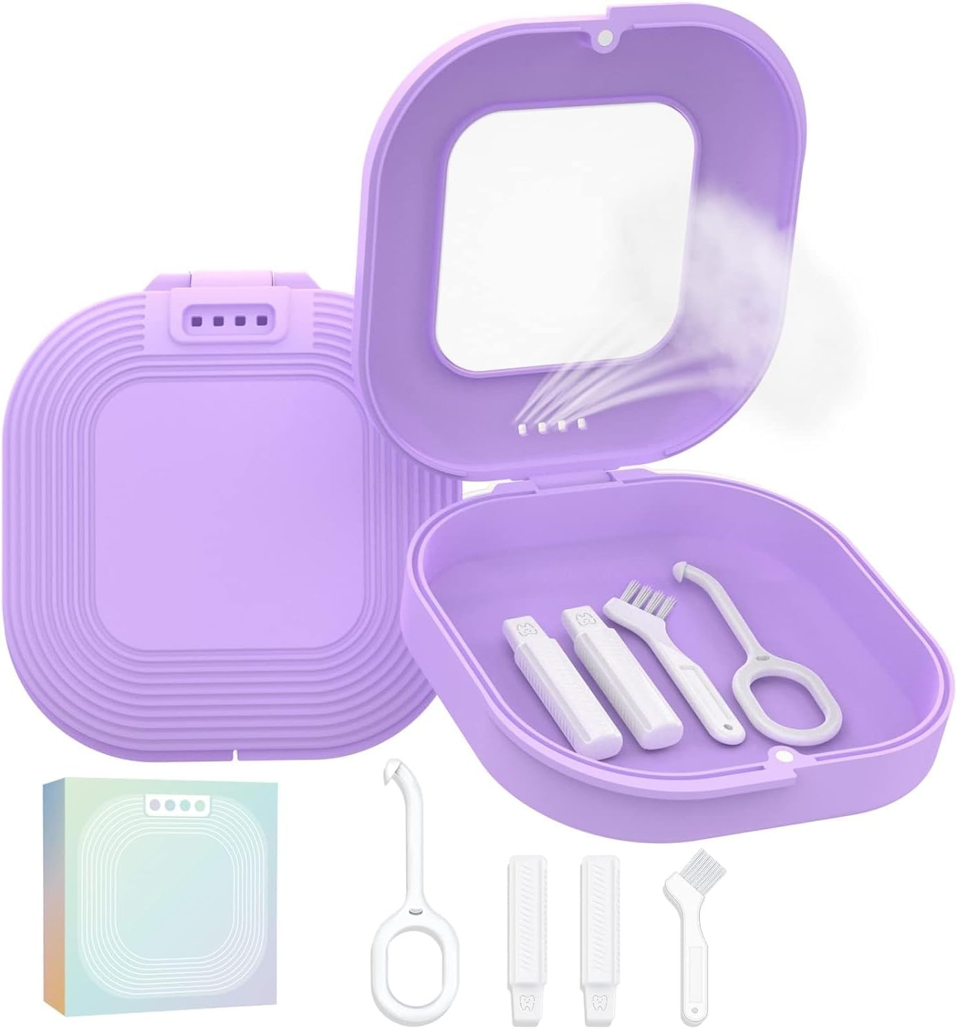 Retainer Case with Mirror & Adjustable Vent Holes &ndash; Slim Aligner Case Compatible with Invisalign & Night Mouth Guards, Includes Remover Tool Chewies and Brush- Cute & Portable Holder （Pink）
