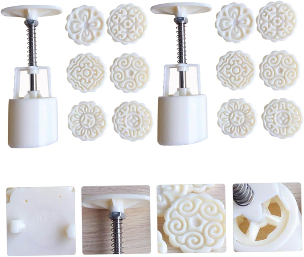 2 Set Baking Mooncake Mold Cake Cookie Mold Stamp Cake Puck Mold Cookie Stamps Festival Cake Mould Hand Press Christmas Decor Moon Cake Mold Plastic Green Bean Cake Party Supplies image number 4