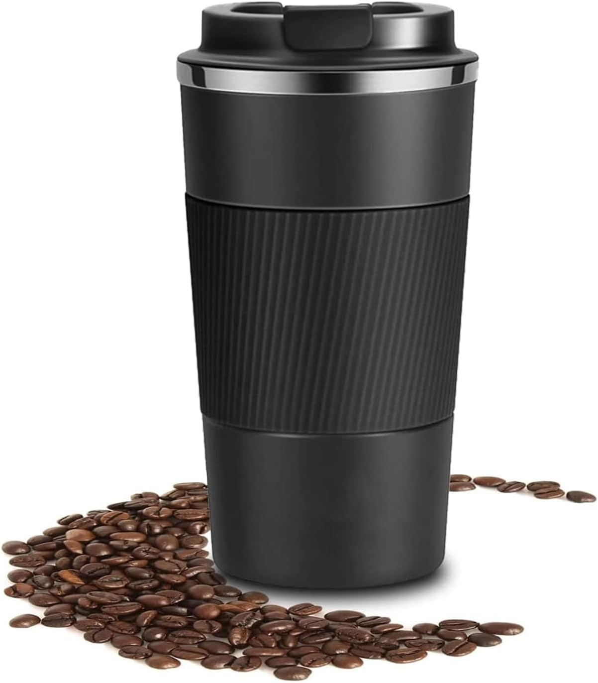 Coffee Cup 510Ml/17Oz, Insulated Travel Mug with Splash-Proof Lid, Reusable Double Wall 304 Stainless Steel Tumbler Cup - Keeps Cold and Hot Suitable for Car, Daily, outside and Gifts (Black-510Ml)