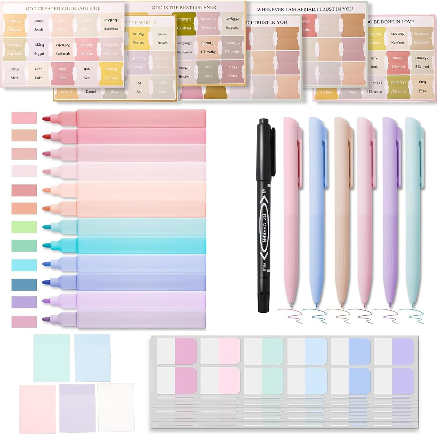 Yeanifeana 40-Piece Bible Study Supplies Kit for Women, 12 Dual-Tip Highlighters, 6 Pens, 90 Tabs, 5 Transparent Sticky Notes and More (Multicolor)