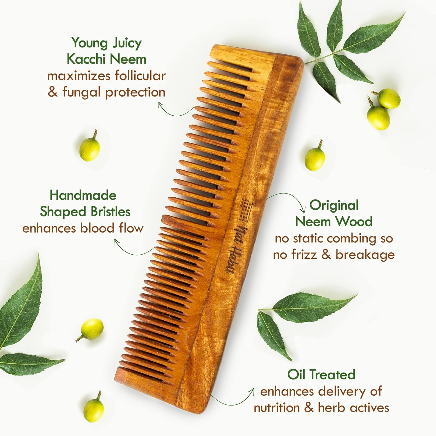 Nat Habit - Back to Natural Secrets Everyday Dual Tooth Wooden Kacchi Neem Comb & Hibiscus Hair Nutrimask for Growth, Hairfall Control & Smoothening (Combo Pack of 3) image number 3