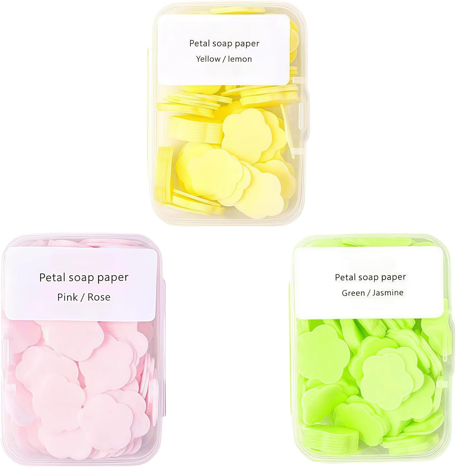 Seadiquiet 3 Boxes 300Pcs Portable Hand Washing Soap Sheets, Different Scented Mini Petal Hand Wash Soap Sheets, Disposable Soluble Soap for Outdoor Travel, Camping, Hiking