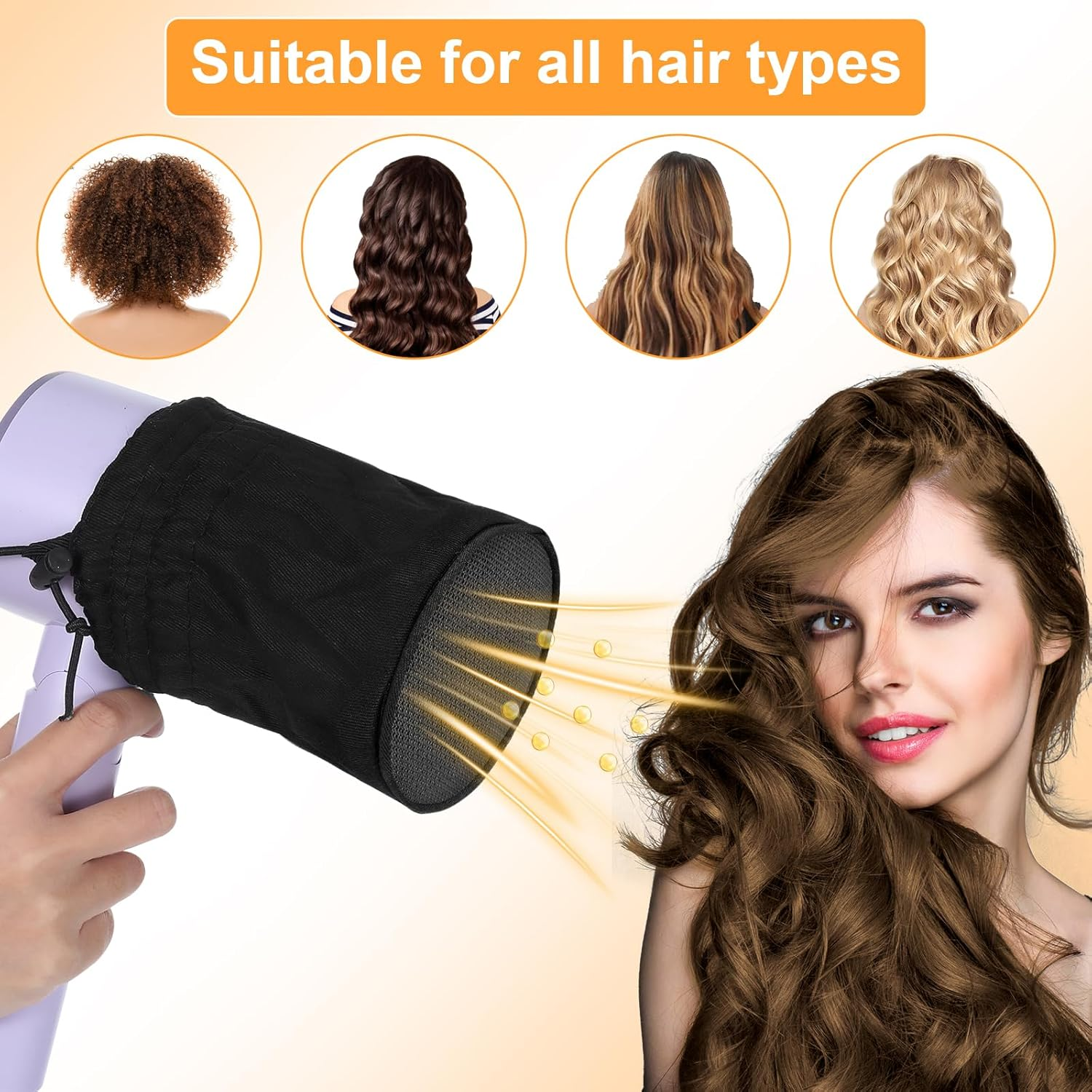 Hair Dryer Diffuser Sock, Portable Foldable Attachment for Curly Wavy Hair, Fits Most Standard Blow Dryers, Heat Protection Cap, Foldable Travel Diffuser Sock with Elastic Band image number 3