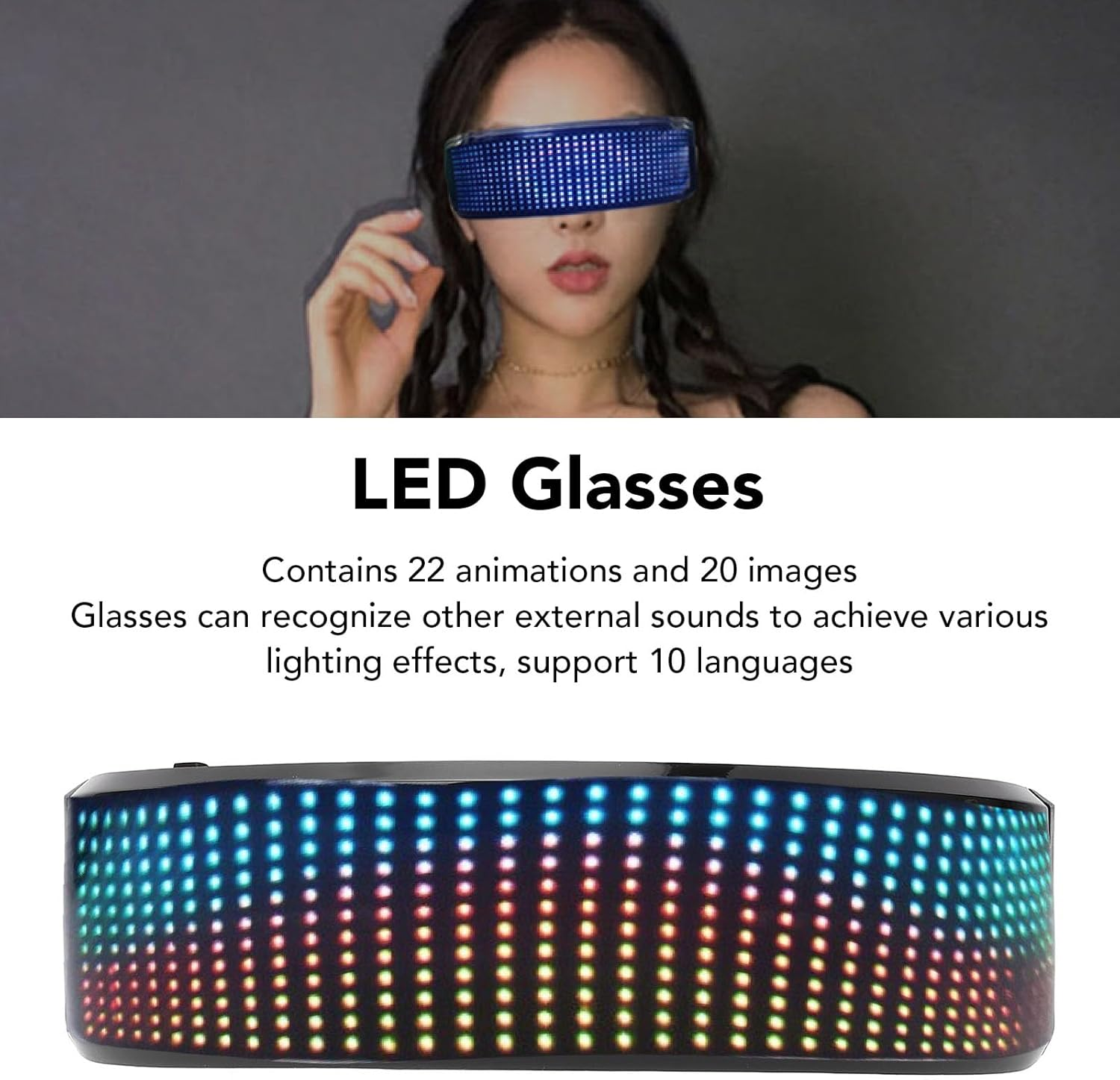 Bewinner RGB Light up Glasses for Halloween Party, Bluetooth APP Control Light up Glasses, Party Neon Glasses with Cool Design for IOS Android image number 6