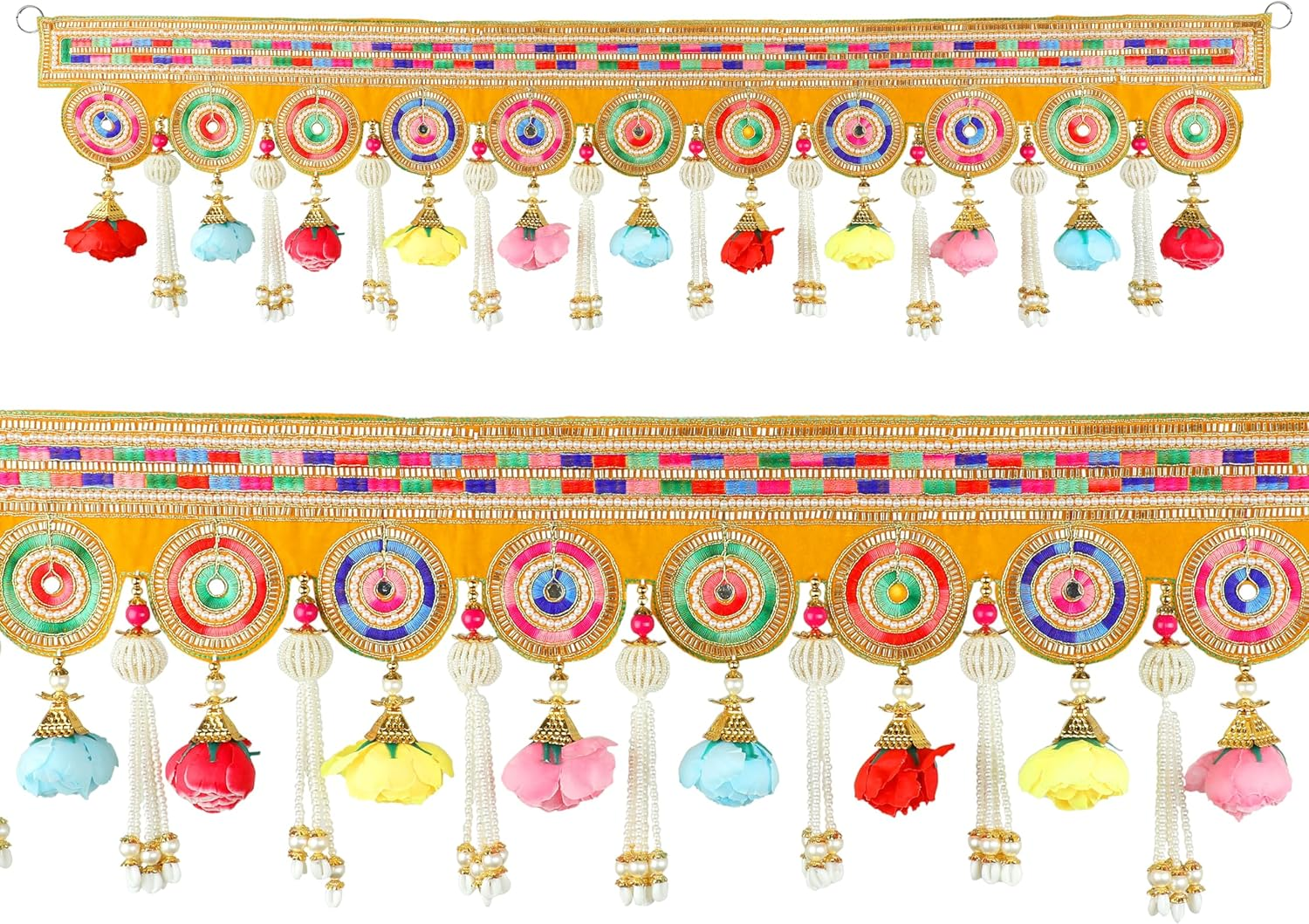Decorative Toran Door Hanging Artificial Velvet Cloth Bandanwar Beads Wall Toran Wall Hanging for Main Door Entrance Window Home Temple Living Room Valance (Size:-35"X6")(Pink)