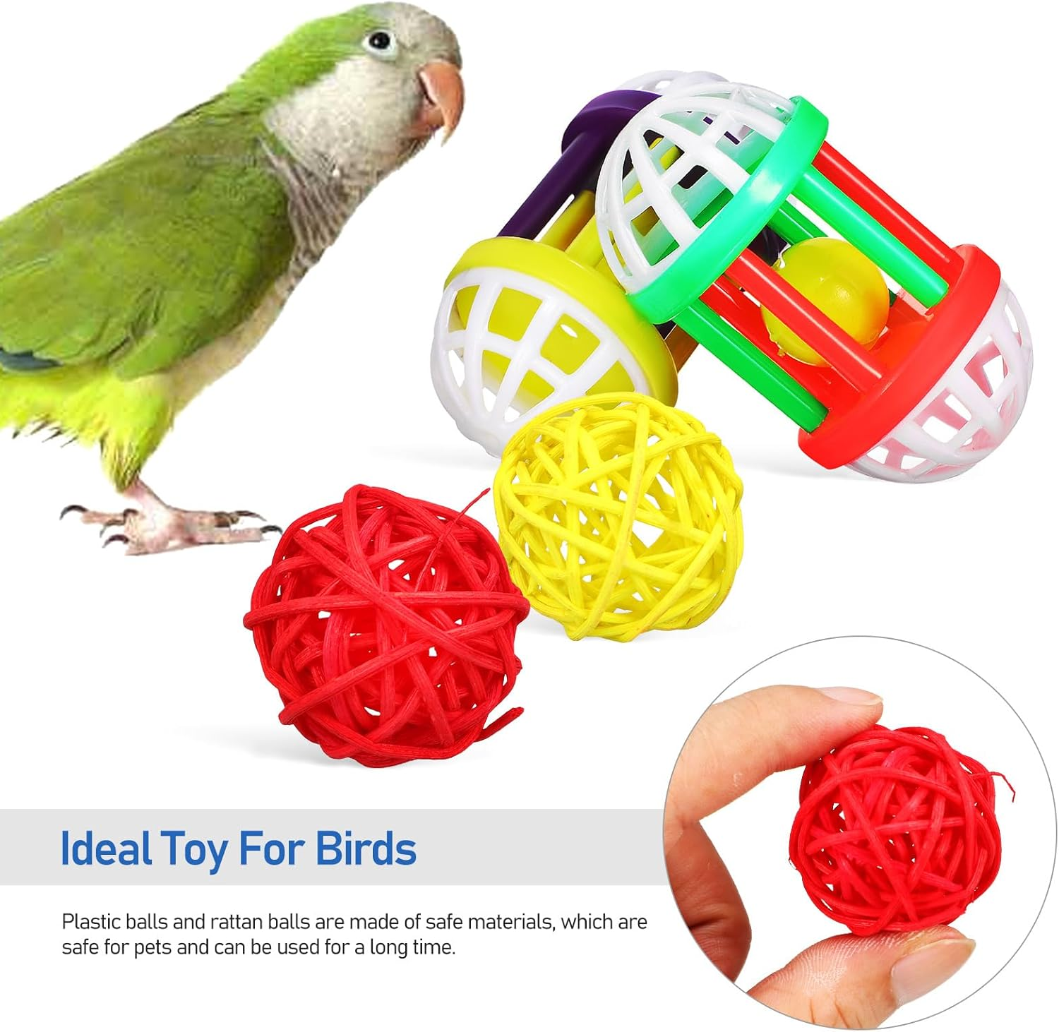 YARNOW 12Pcs Bird Ball Toys for Parrots Parakeets and Cockatiels Fun Chewing and Foraging Playthings with Sounds for Birds and Birdcage Decoration