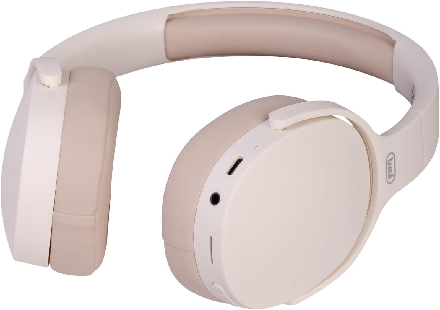 Trevi DJ 12E45 BT Wireless Headphones with Built-In Microphone and MP3 Player, AUX Input, with Foldable Headband, Compatible with Smartphones and PC, Autonomy 5-7 Hours, Charging in 1-2 Hours - Cream-Coloured image number 3