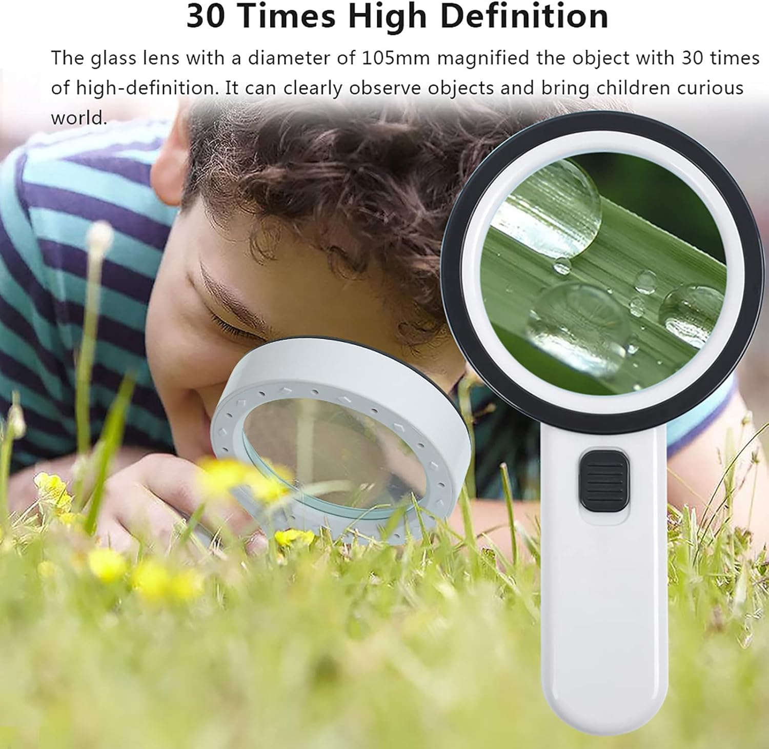 Anokasa LED Magnifying Glass with 12 Lights, 30X Double Glass Lens, Ideal for Reading, Coins, Stamps, Maps, Inspection image number 2