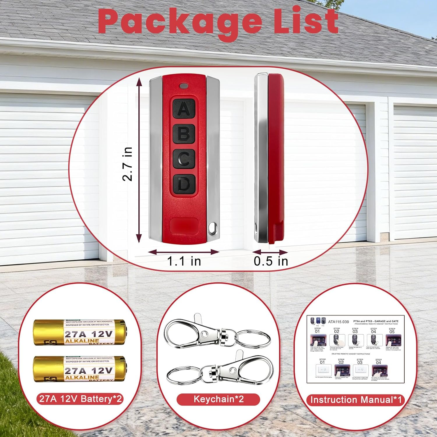 NLDZGA Remote Control Compatible with ATA PTX-5 PTX5V2 433.92Mhz Garage Door Remote Works for Garage Door Opener Model GDO 6V3/6V4/7V2/7V3/8V3/9V2/9V3/10V1-Red-2Pcs - Red-1 image number 2