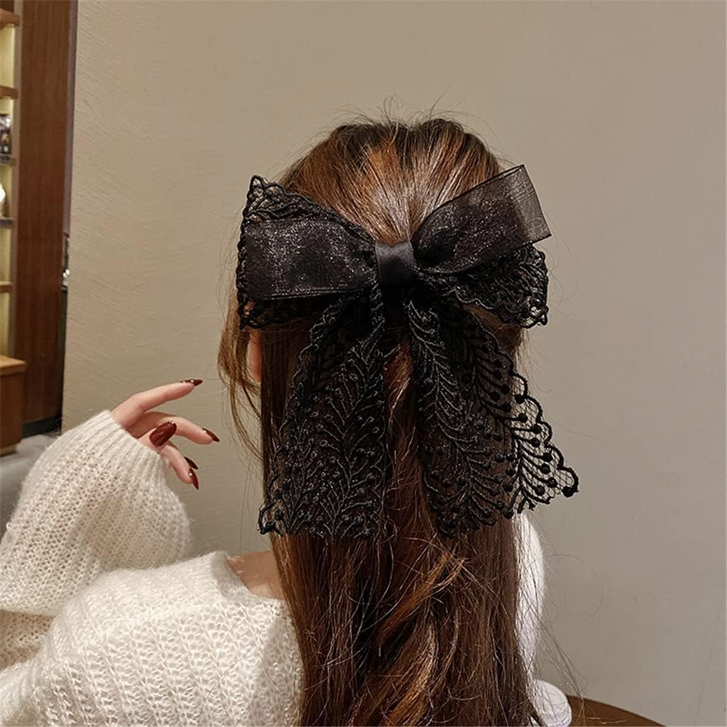 Crystal Hair Accessories,Clips Hairpins,Clip Plate,Lace Big Bow Hairpin Hairpin Headdress Hair Accessories Top Clip Spring Clip Female (Color : B) image number 4