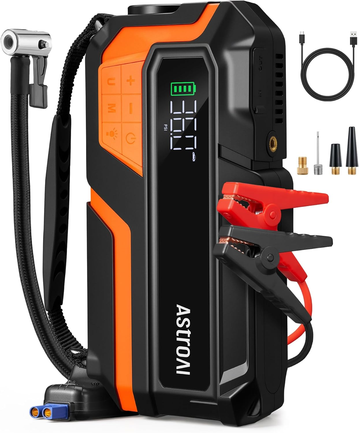 Astroai M10 150PSI Car Battery Booster Jump Starter Tyre Inflator, Jump Starter Power Pack with Air Compressor, for 12V Vehicles (8L Petrol/6L Diesel), Intuitive LED Screen, Full Accessory Kit image number 2