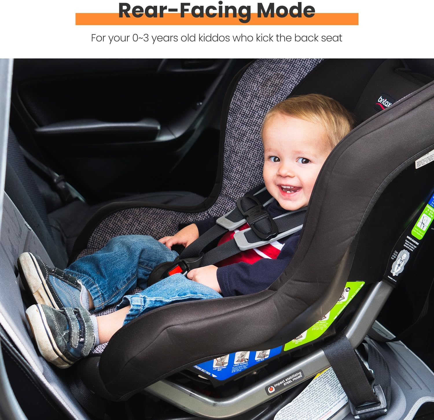 HEYTRIP Car Seat Protector and Kick Mat, Rear-Facing/Forward Facing, for 0~12 Years Old Children, Waterproof, Easy Cleanup, Non-Slip, Fit Most Car Seats(Dark Grey Orange) HEYT07002AB image number 6