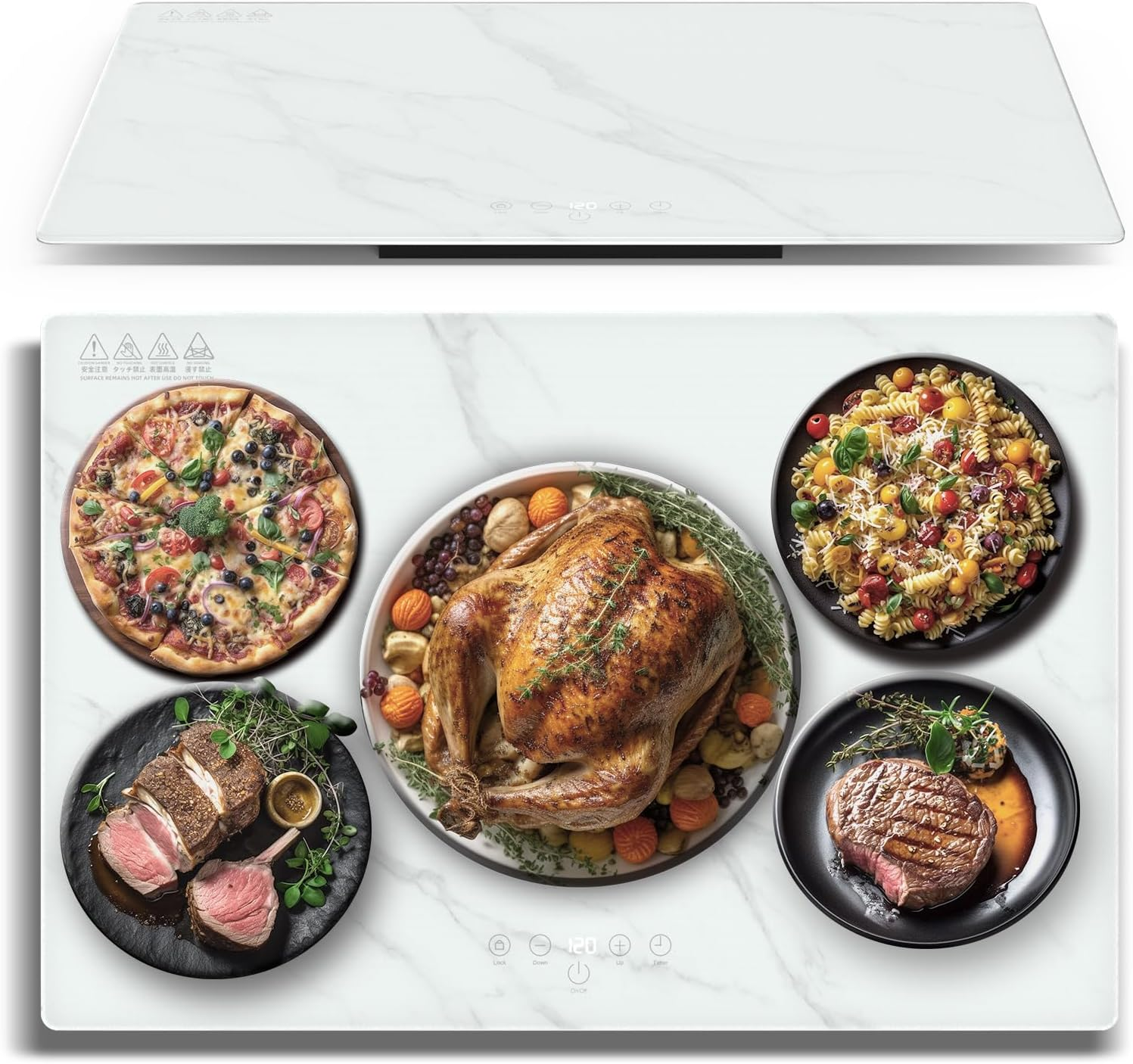 Electric Server Warming Tray,Food Warmer for Parties,9 Adjustable Temperature Control,6 Hours Timer,Ultra Slim Warming Tray,For Buffets,Restaurants,House Parties,Party (Marble)