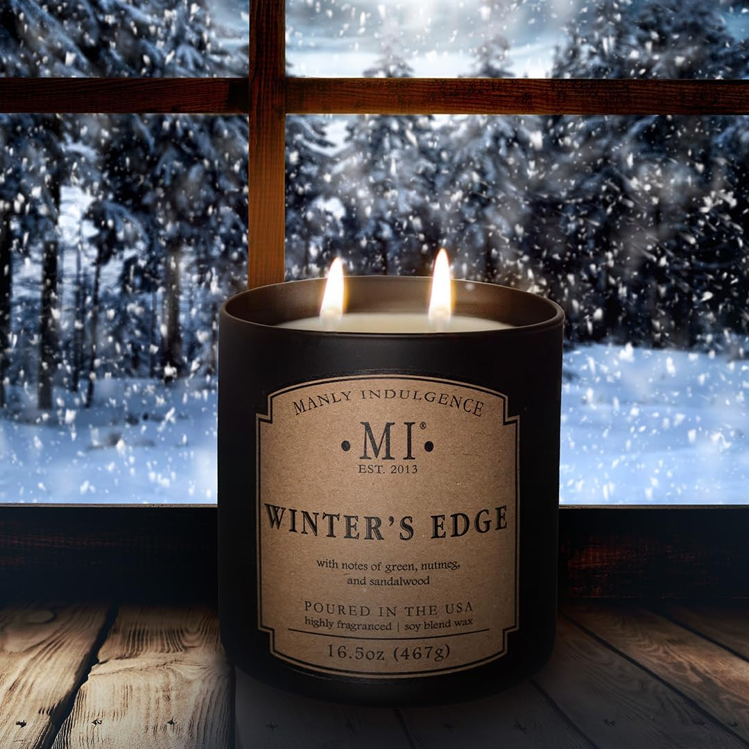 Manly Indulgence Winters Edge Scented Candle for Men 16.5 Oz | 2 Wick & 2X Intense Fragrance | Nutmeg & Sandalwood | up to 60 Hour Burn, Soy Blend Wax, USA Poured - Classic+ Collection image number 3