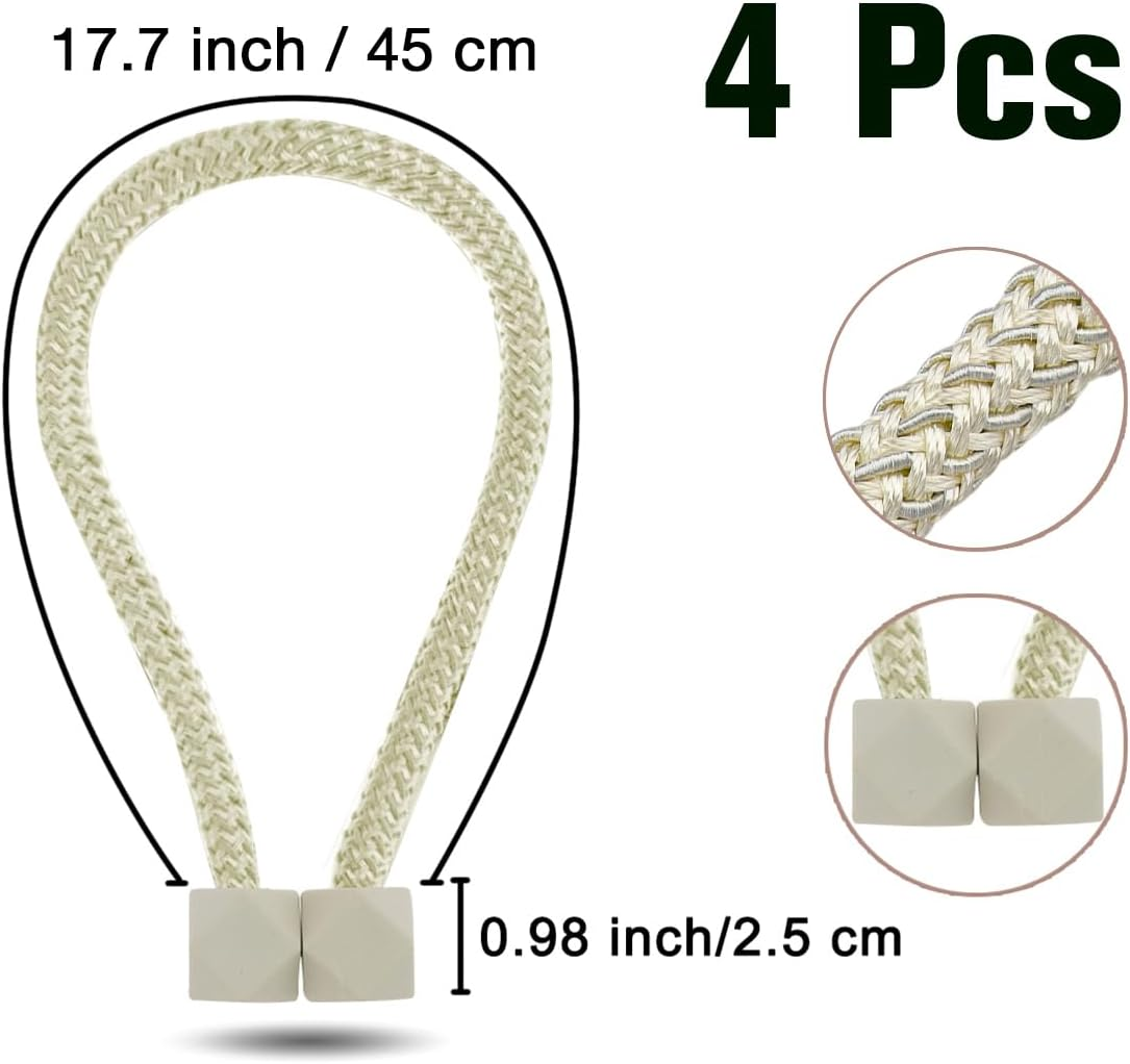 Yatinkim Magnetic Curtain Tiebacks 4 Pack Curtain Tie Back for Curtains Beige Curtains Holdbacks Holder Attachment for Draperies Magnetic Shower Drape Clips Home Decor Indoor - Beige image number 7
