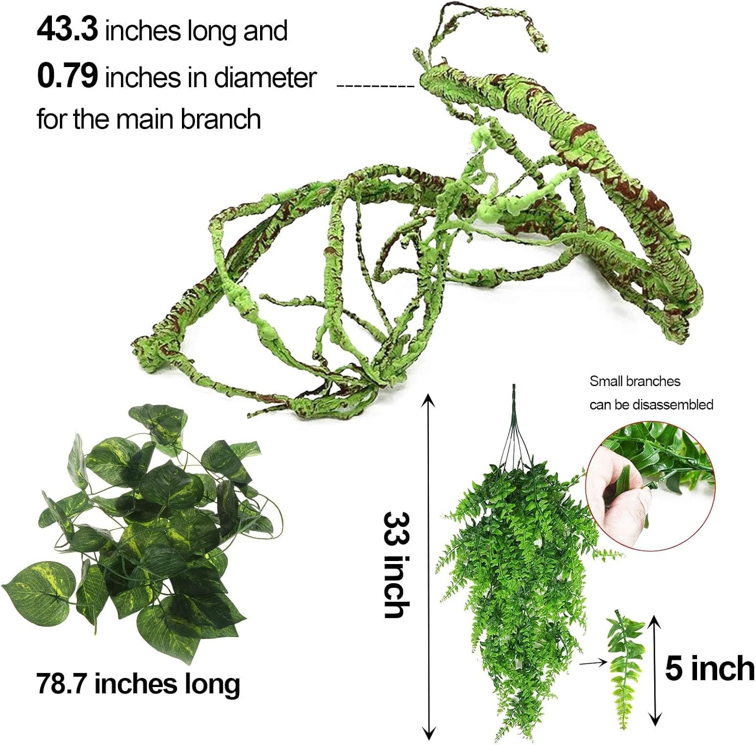 Kathson 3 PCS Reptile Vines Plants Flexible Bendable Jungle Climbing Vine Terrarium Plastic Plant Leaves Pet Tank Habitat Decor for Bearded Dragons Lizards Geckos Snakes Frogs and More Reptiles image number 3