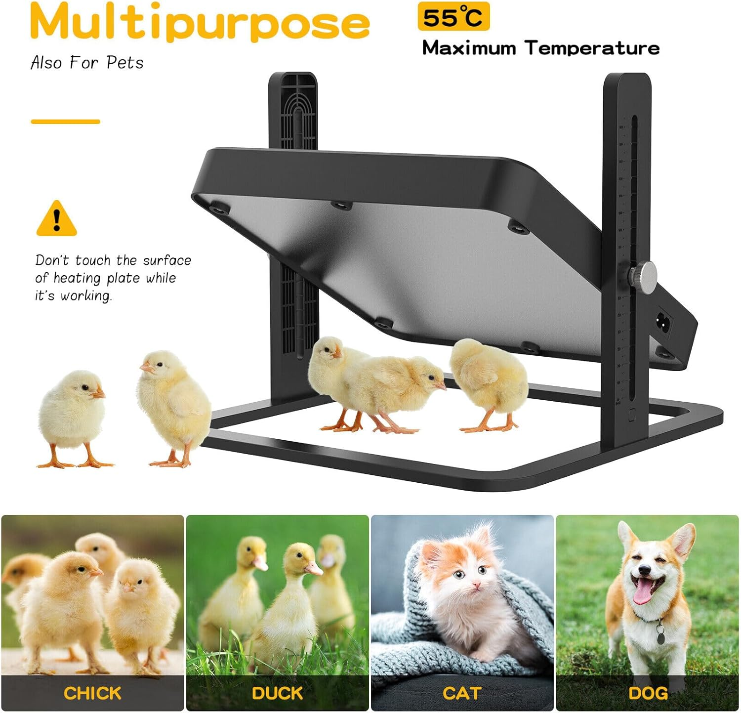 13W Chick Brooder Heating Plate Chicken Coop Heater Poultry Brooder 27Cmx27Cm Adjustable Height Angle for Hatching Chicks Ducklings Poultries Warms up to 15 Chicks image number 4