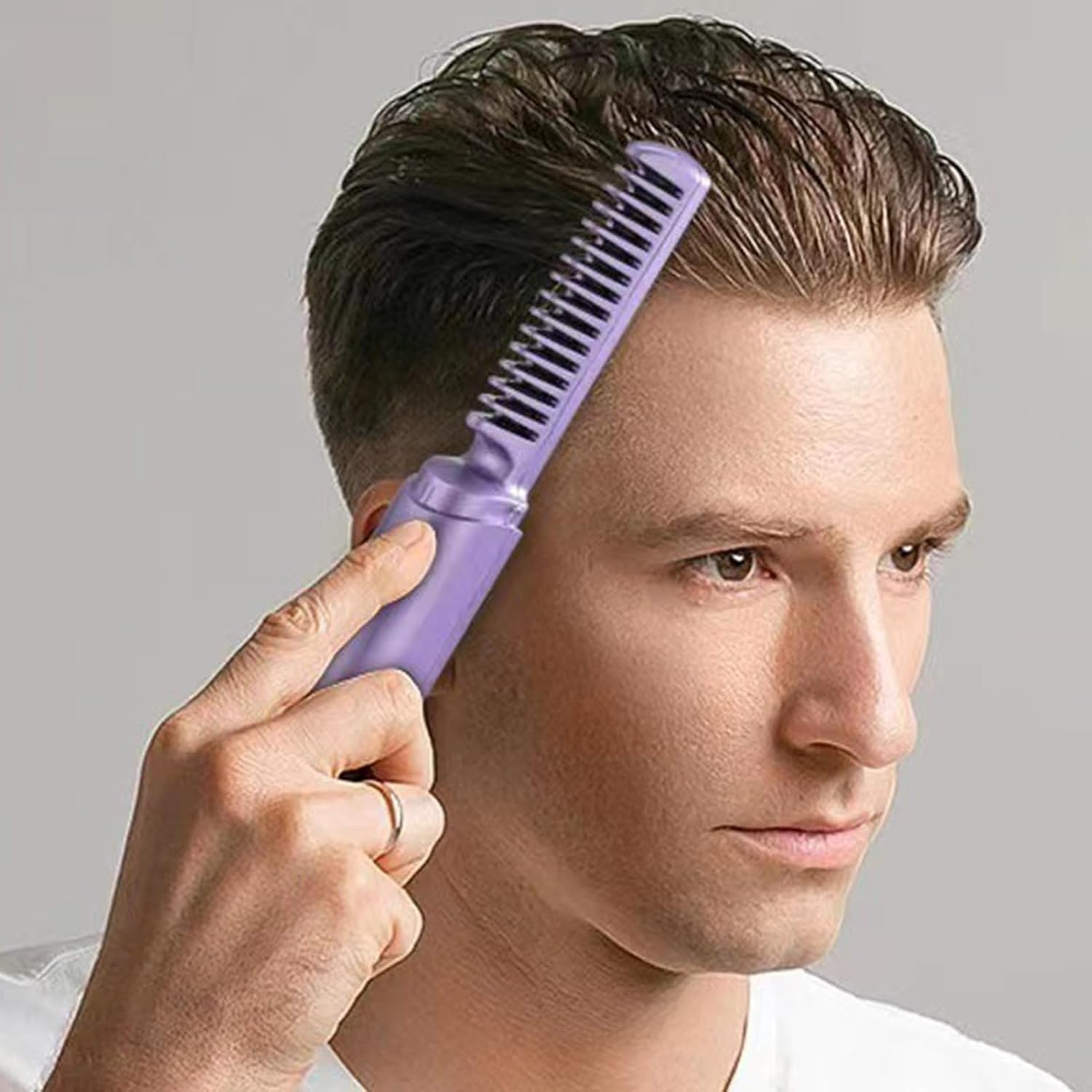 Portable Hair Straightener - Rechargeable Straightening Comb, Cordless Styling Brush | Compact Heated Flat Comb with Curling Function, Lightweight USB Charging Hair Tool with Portable Design for Women - Purple image number 4