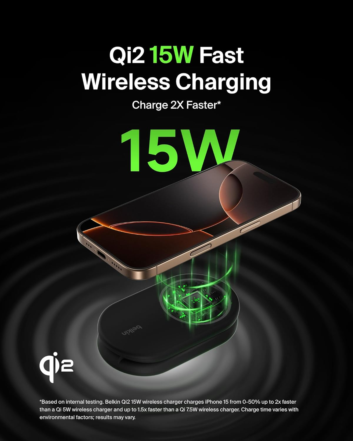 Belkin Wiz028Qcbk 2 in 1 Qi2 Wireless Charging Stand, Compatible with Qi2 Official Certified/Magsafe Smartphone (Up to 15W Fast Charging), Airpods/Wireless Charging Earphones (5W)