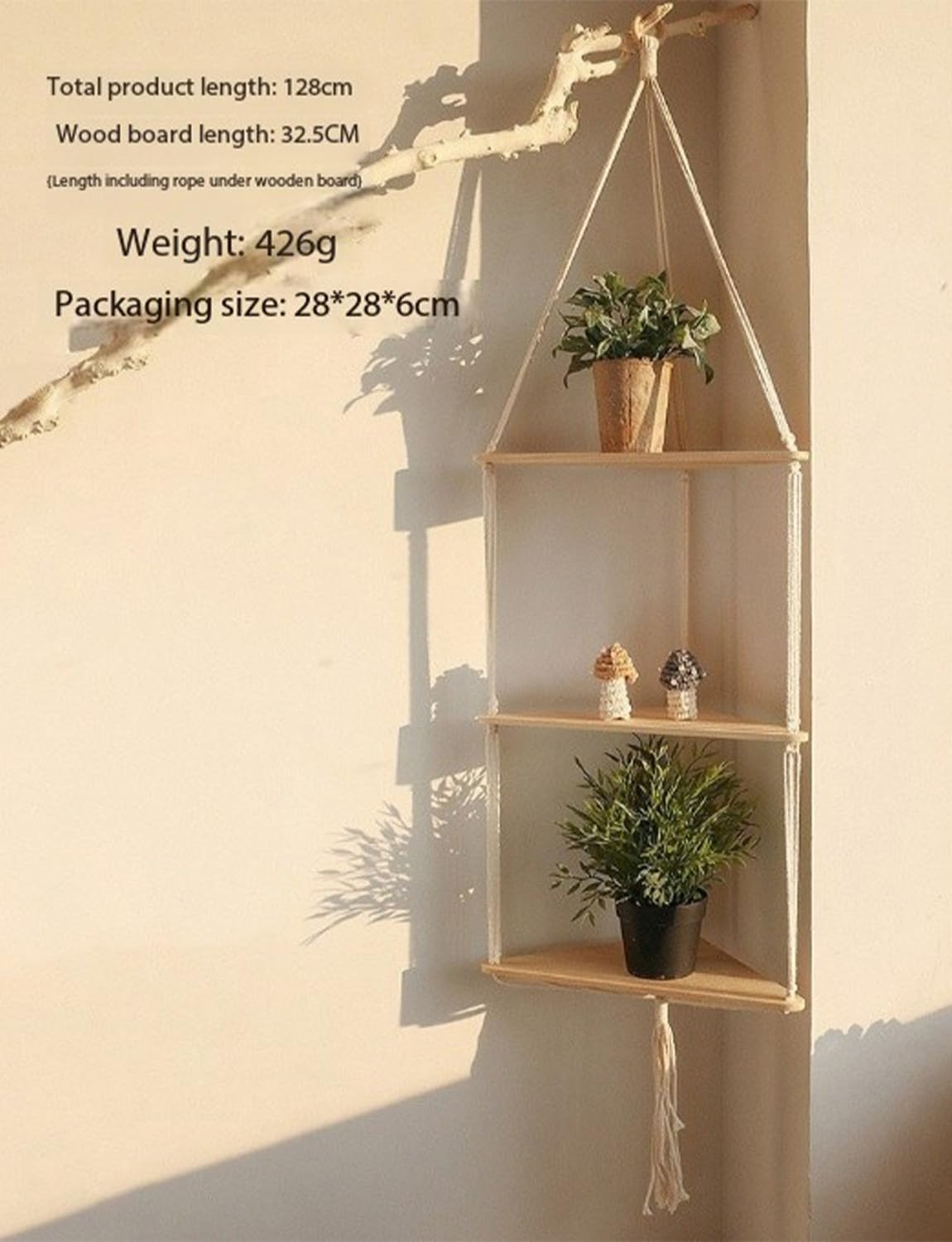 White Corner Floating Shelves Wall Hanging,3 Tier Corner Shelf Plant Wall Decor Boho Rustic Wooden Storage Orgnizer for Bedroom Living Room Pots Photos image number 5