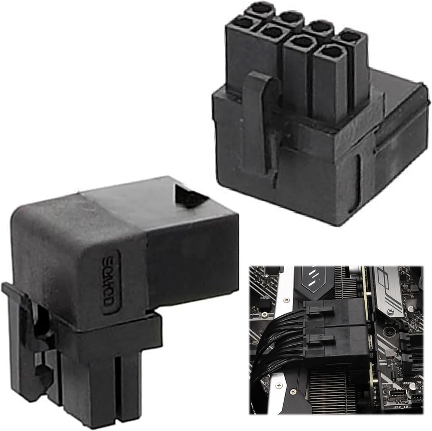2PCS 8PIN 90 Degree Angled Power Connector Adapter,Gpu VGA Pcie Connector for Desktop Computers Graphics Card Right Angle Elbow Adapter Black (Angled Downwards) image number 3