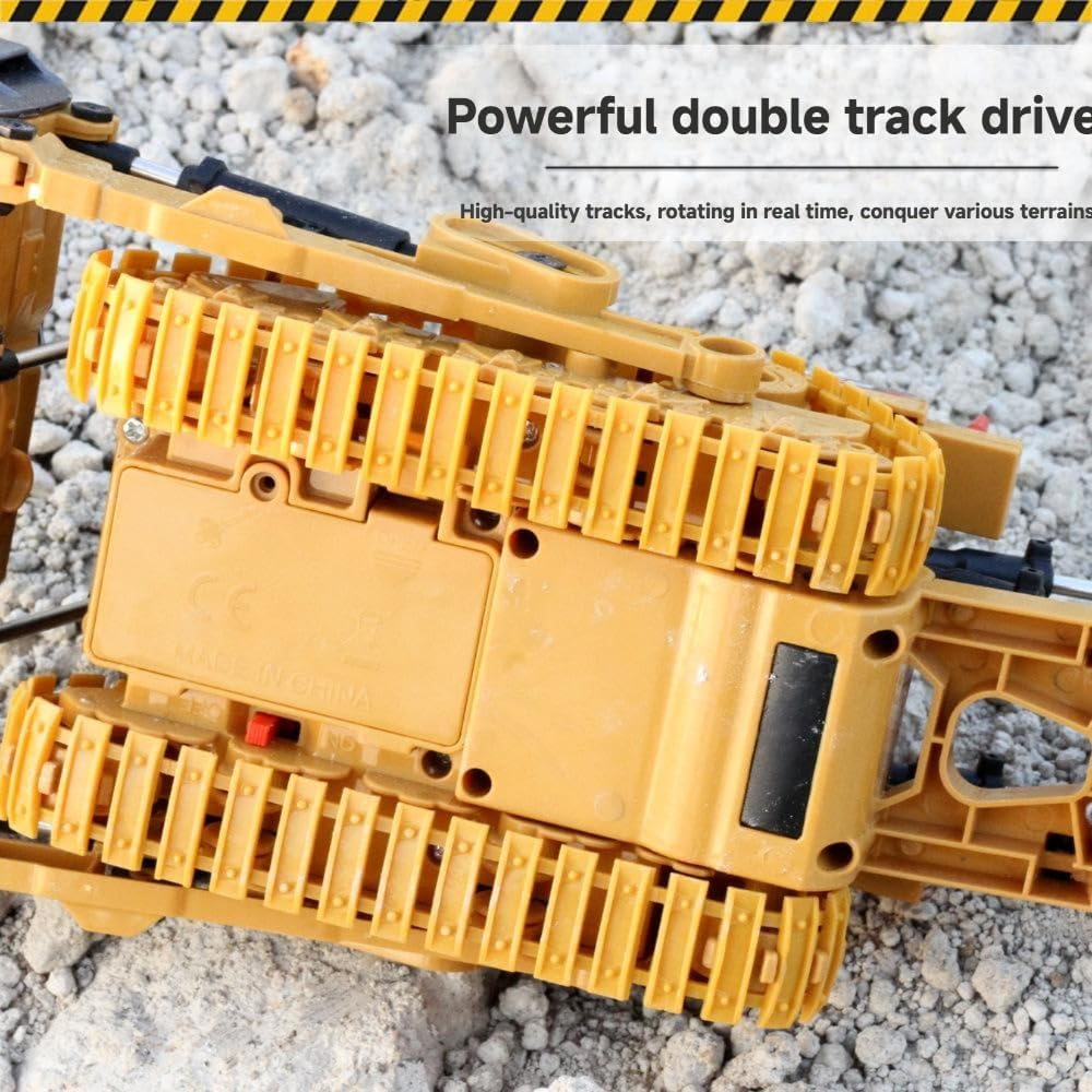 TOYVIBE 1:24 Scale Alloy Remote Control Bulldozer - 2.4Ghz 9-Channel RC Construction Vehicle with Multi-Terrain Tires, Realistic Lights & Sound, Long Range Control for Adults/Kids (Yellow) image number 1