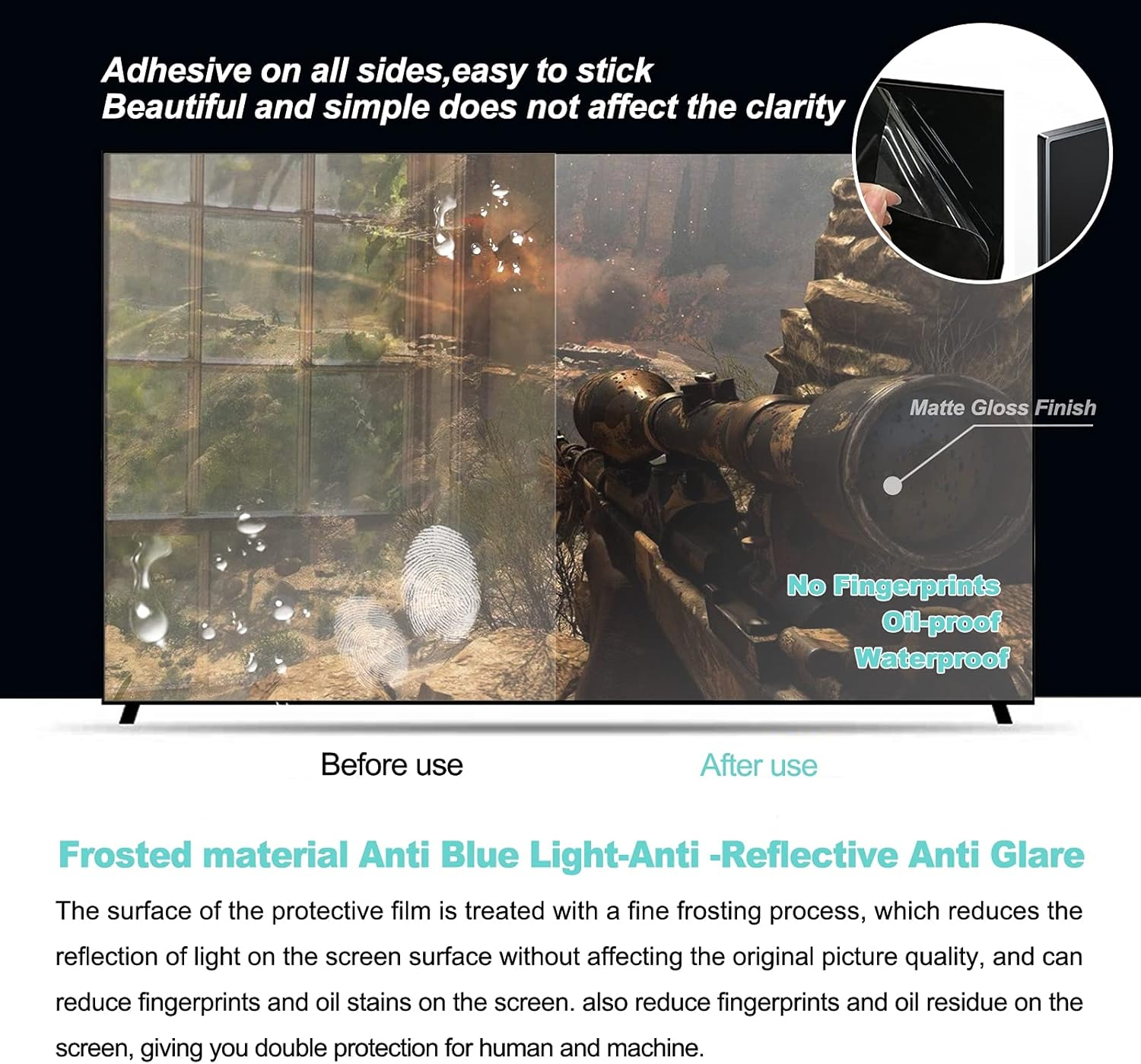 Anti Glare TV Screen Protector, anti Blue Light Filter for 43" 49" 50" 52" 55" 58" 65" Tv Monitor Indoor & Outdoor Game Machines Accessories,50" 1101 * 620 image number 1